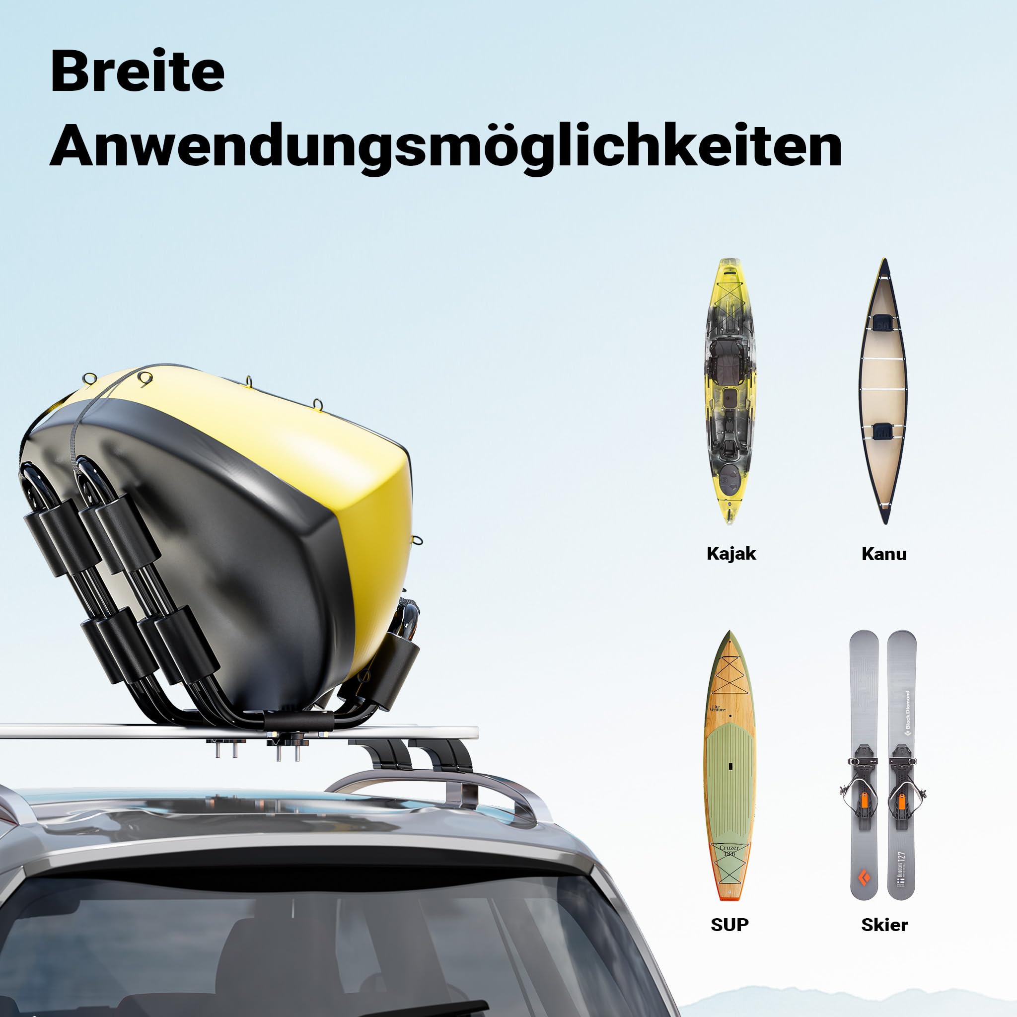 Wiltec Dachträger 2er Set für Boot und Kajak, Boothalterung für Autodachträger, J-Bar Kajakhalter, Bootsträger inkl. Befestigungsbänder