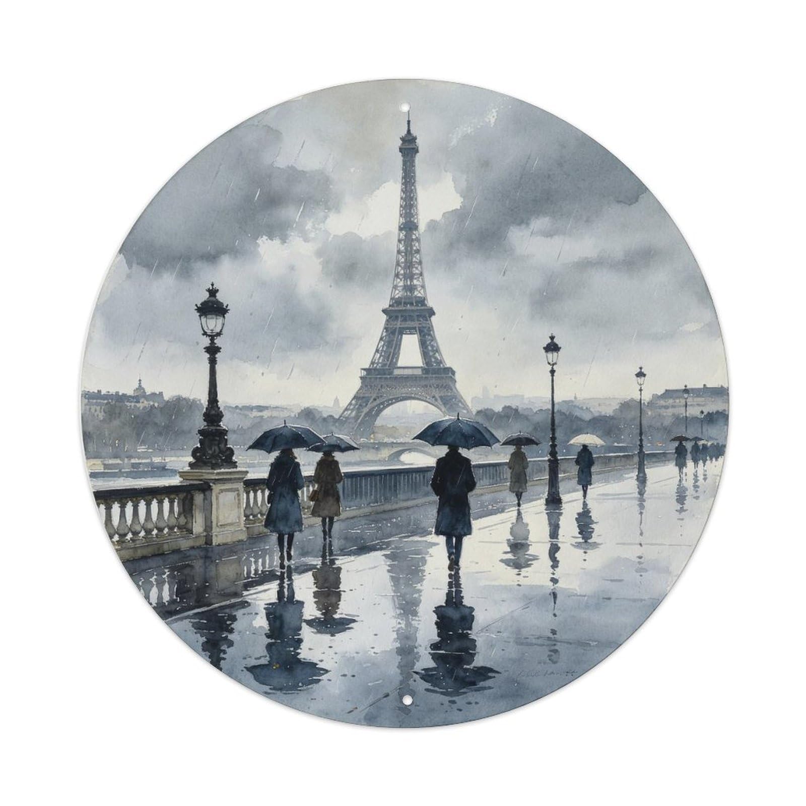 Rainy Paris Eiffel Metal Tin Sign Plaque