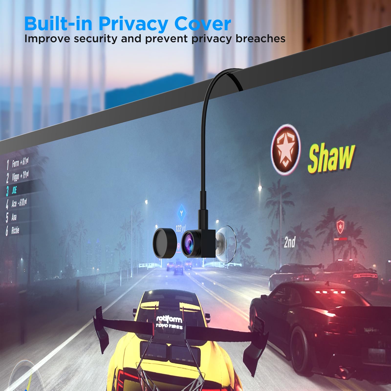 Uyissykia Eye Contact Webcam 1080P Auto Focus with Suction Cup of Center Screen, Web cam with Noise-Cancelling Microphone for PC and Laptop,Plug & Play USB Webcam for Zoom/Teams/Streaming — view 7