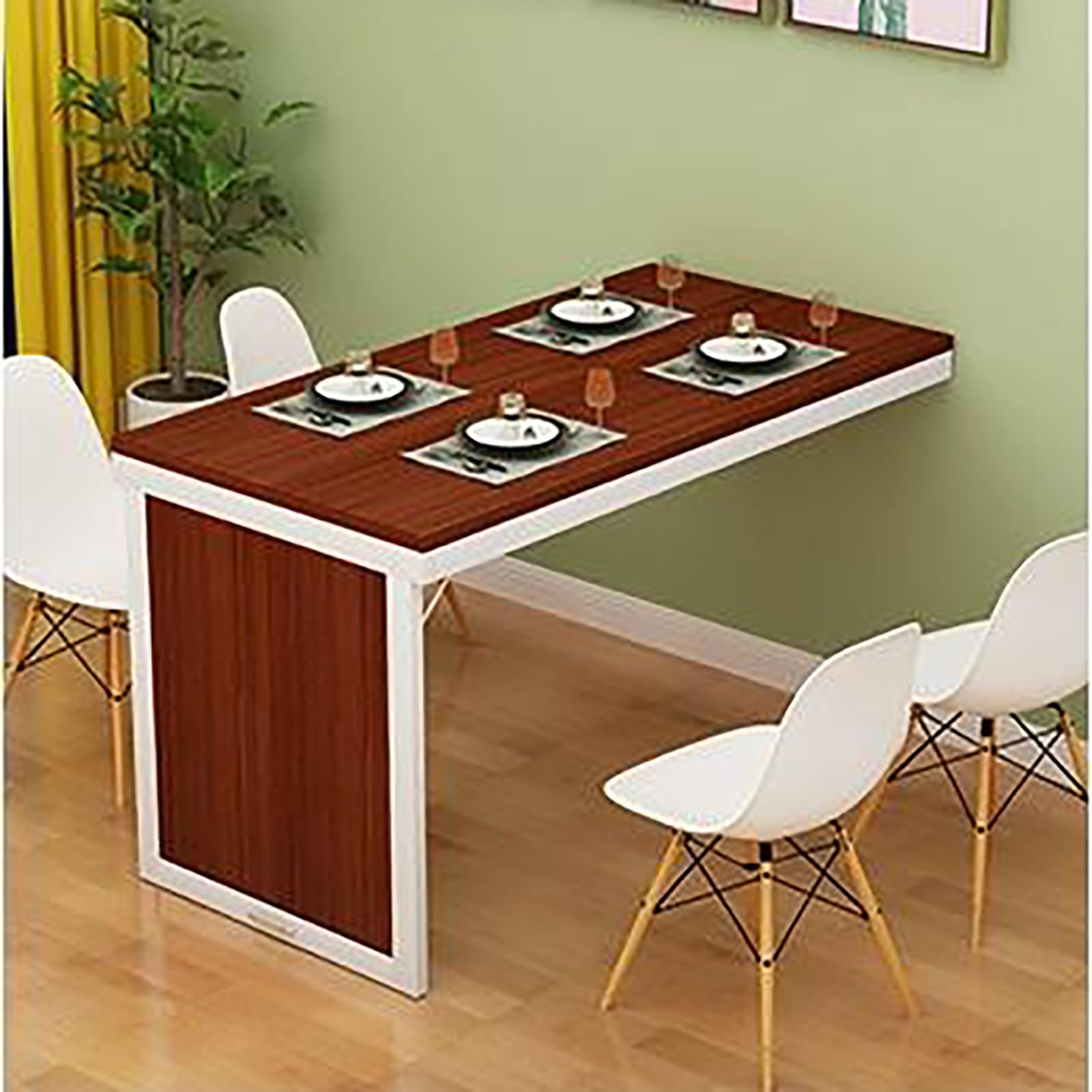 WQPMNYG Wall Mounted Folding Dining Table with Straight Handle Foldable Support Pole Teak+White Ideal for Dining Room Kitchen Bedroom Space Saving Solution for Small Spaces