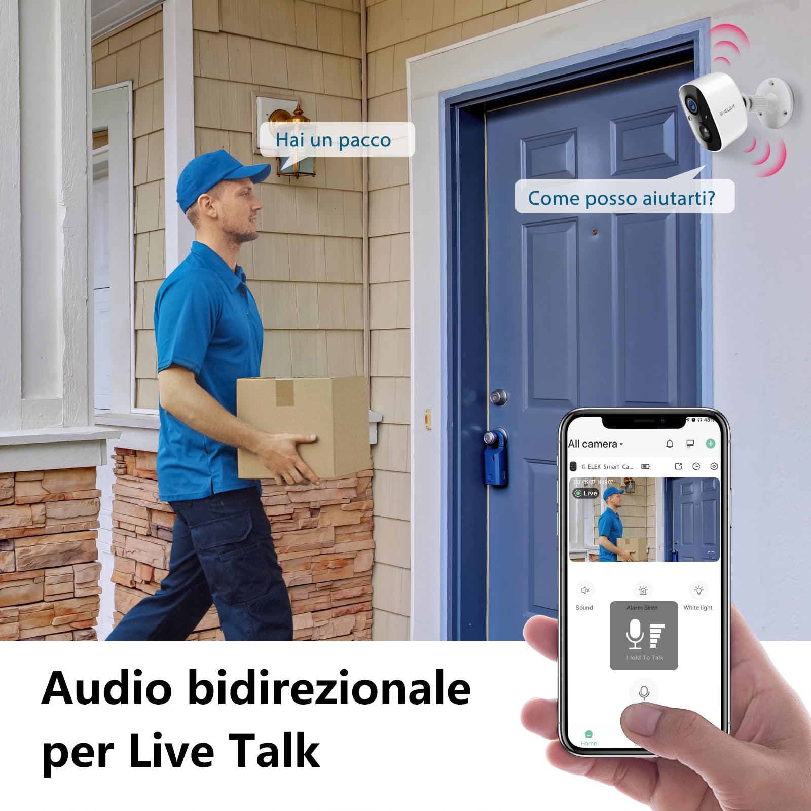 G-ELEK Telecamere Senza Fili da Esterno,Videocamera Sorveglianza Esterno WiFi con Colore Visione Notturna • Audio a 2 Vie • 2K 3MP • Movimento PIR • Sirena • Intelligente AI • Impermeabile IP65
