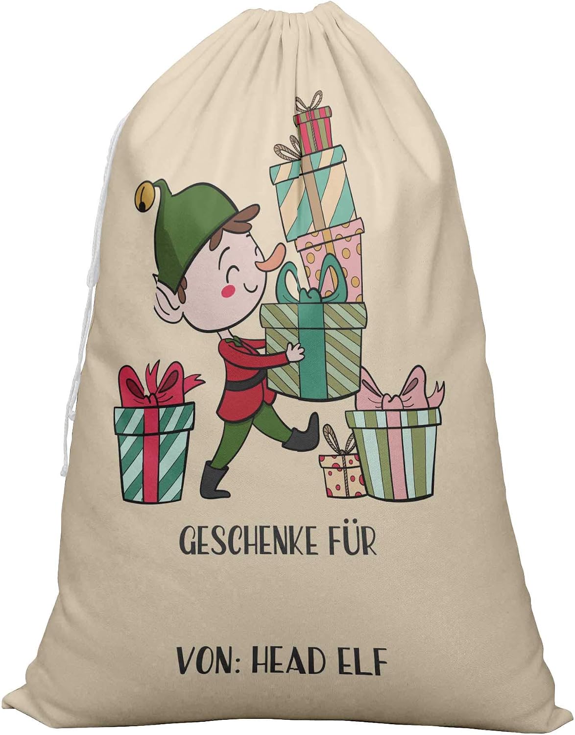 Printtoo 2 Pcs Large Santa Sacks with Drawstring Canvas Xmas Gifts Bags for Kids Christmas 27x20 Inch
