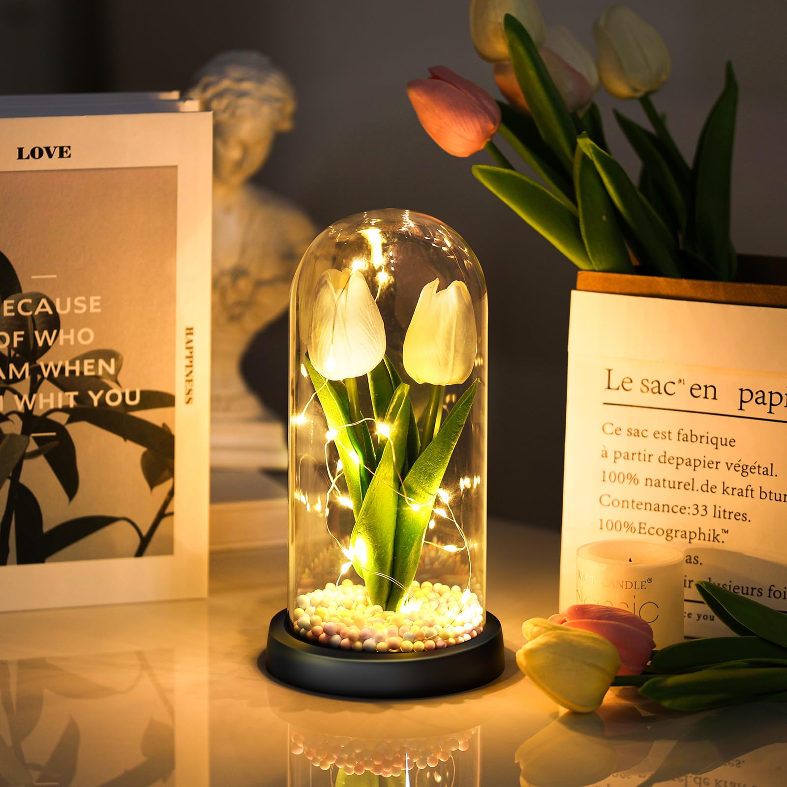 Fiore Artificiale Regalo di San Valentino per Donne, Idee Tulipani Regalo Donna, Romantico Kit di Tulipani Regalo Mamma Nonna, Regalo per Lei, Fiore Regalo Anniversario per Lei Idee Regalo Nascita