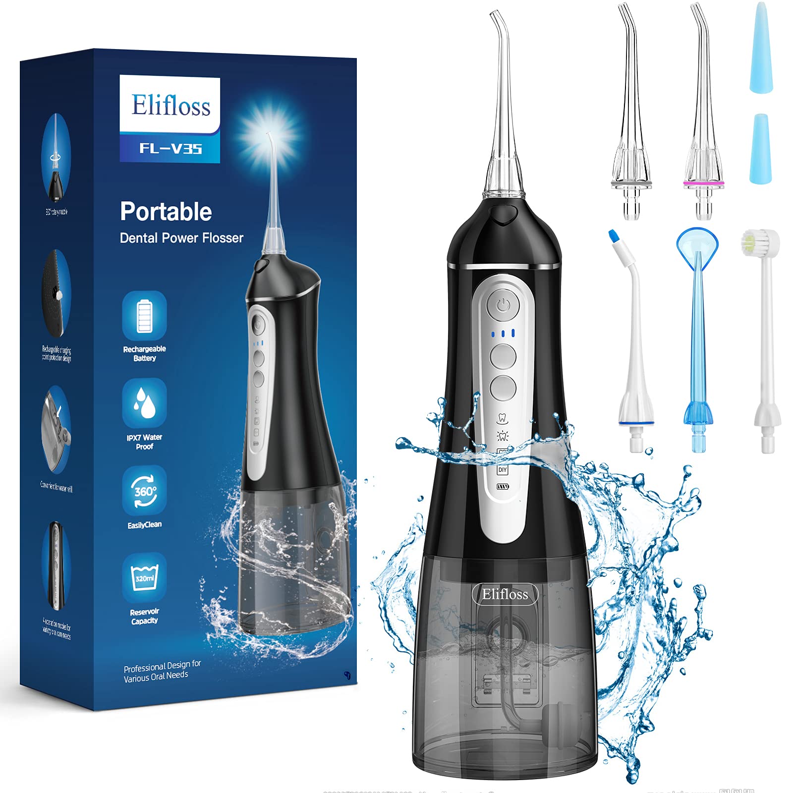 Water Dental flosser Elifloss Oral Irrigator with 4 Modes,7 Tips