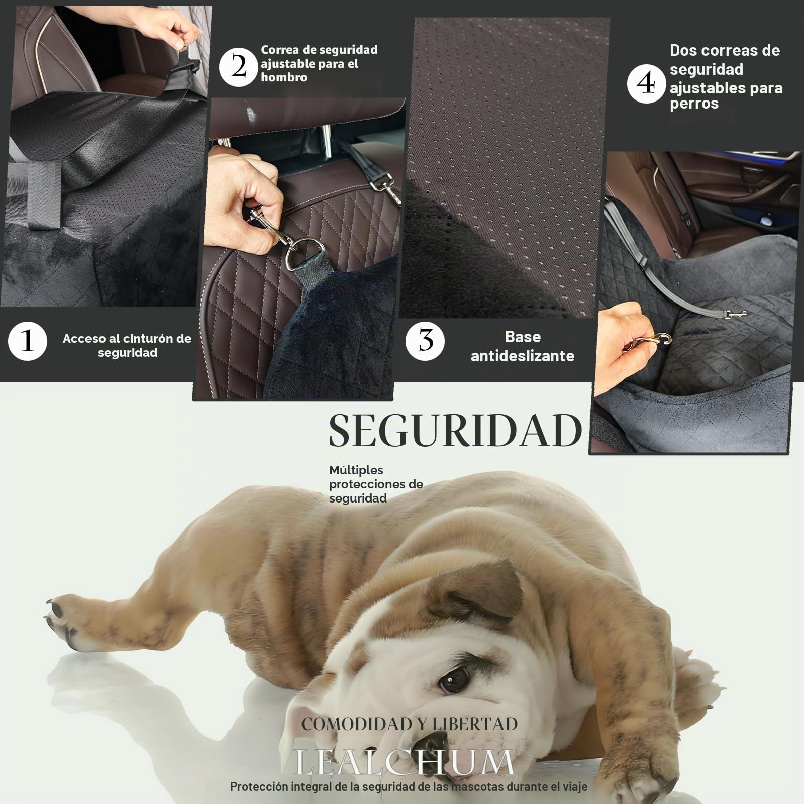 Lealchum Silla de coche para perros pequeños, portátil con fondo elevado, totalmente extraíble y lavable, fácil de instalar y limpiar (gris)