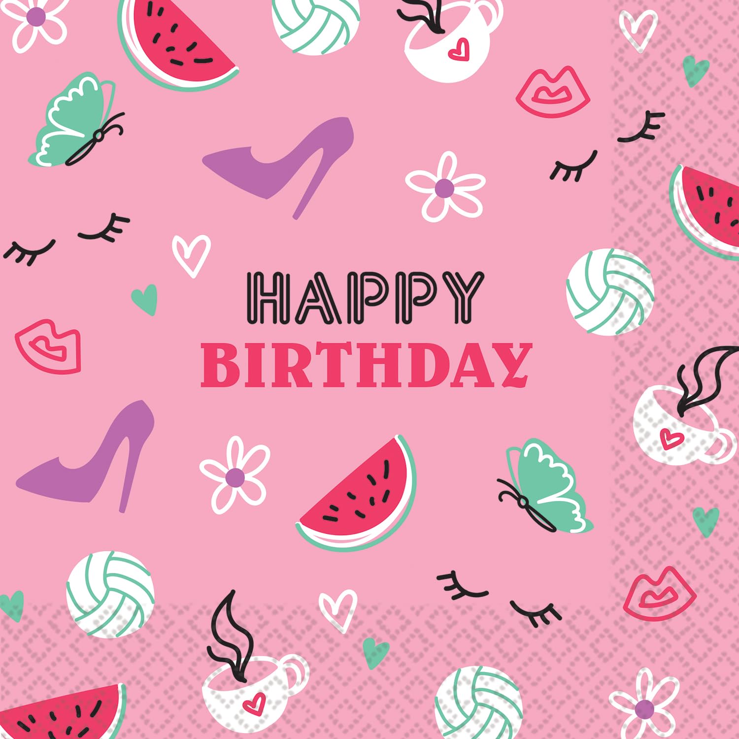 Riethmüller Serviettes Happy Birthday Pink, 33 cm x 33 cm, Pack of 16 - Large Paper Napkins with Saying for Birthday and Children's Birthday - Table Decoration