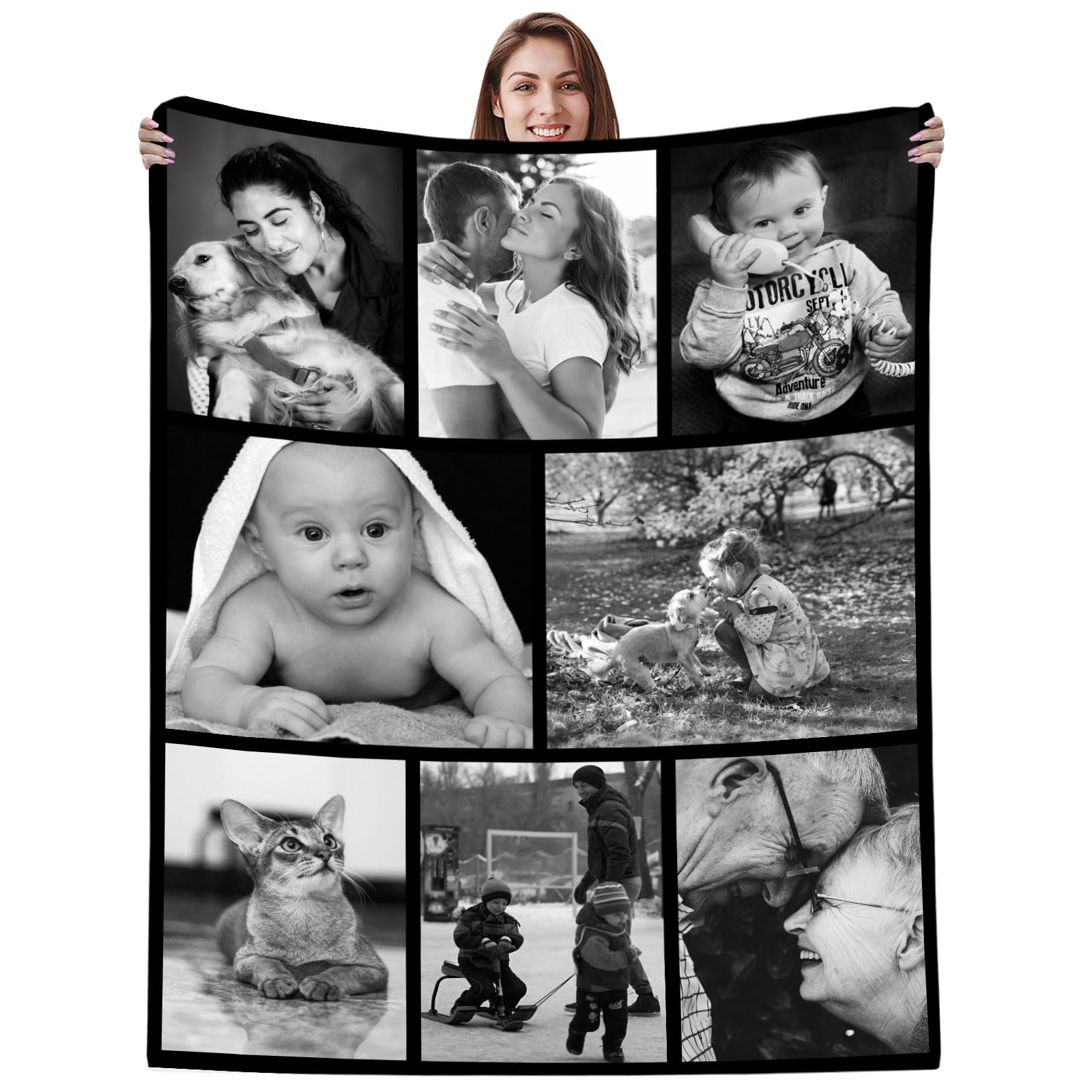 NIBESSER Custom Blanket with Photos Personalised Photo Blanket for Adult with Photos&Text Flannel Throw Blanket Personalised Couples Gifts Birthday for Women Men(80x120cm)