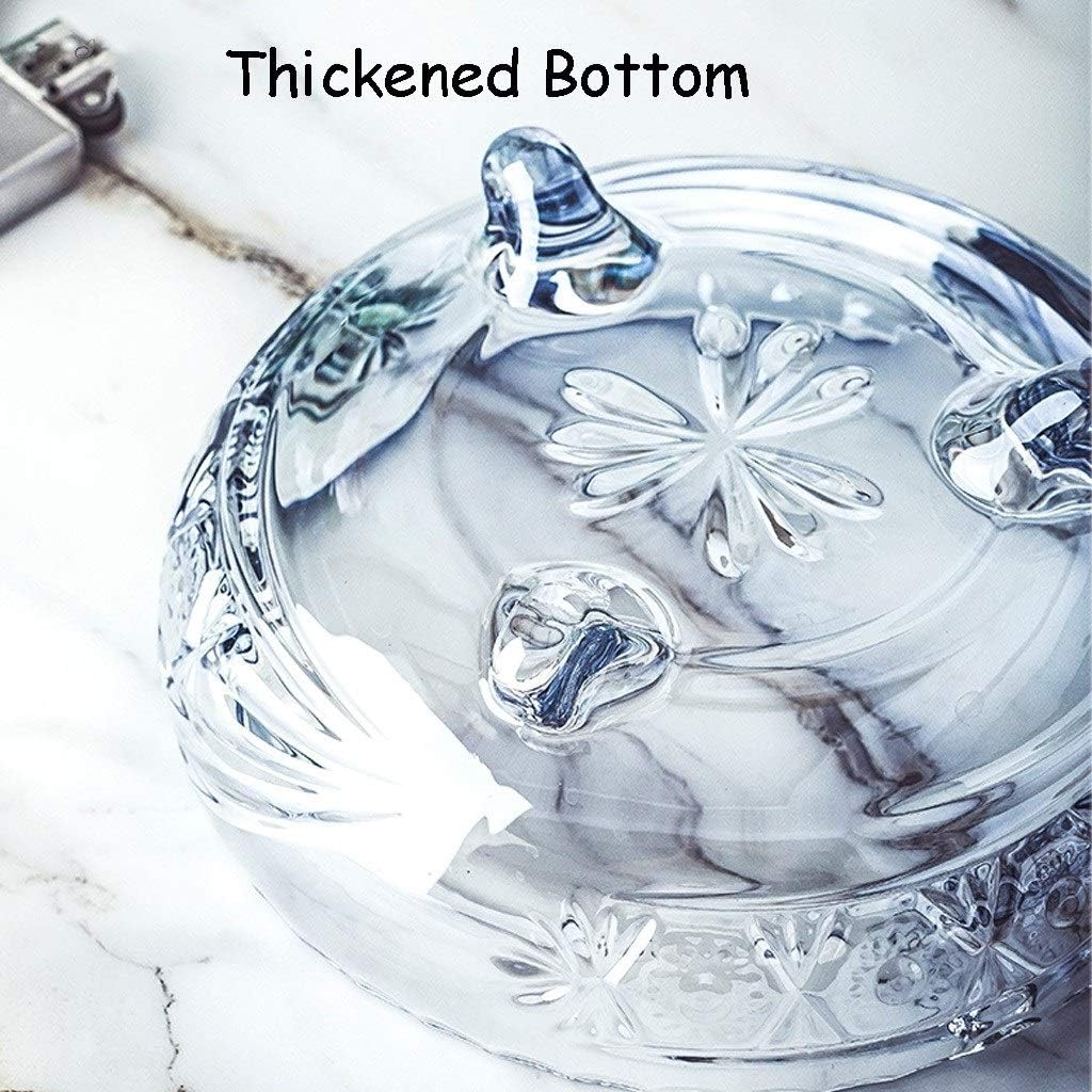 Home Ashtray Large Deep Crystal Glass Ashtray,Round,Clear,Smoke Cigars Cigarettes Tabletop Tray,Unique Etched Pattern,Decoration,Gift Household ashtrays(B,L) image 3