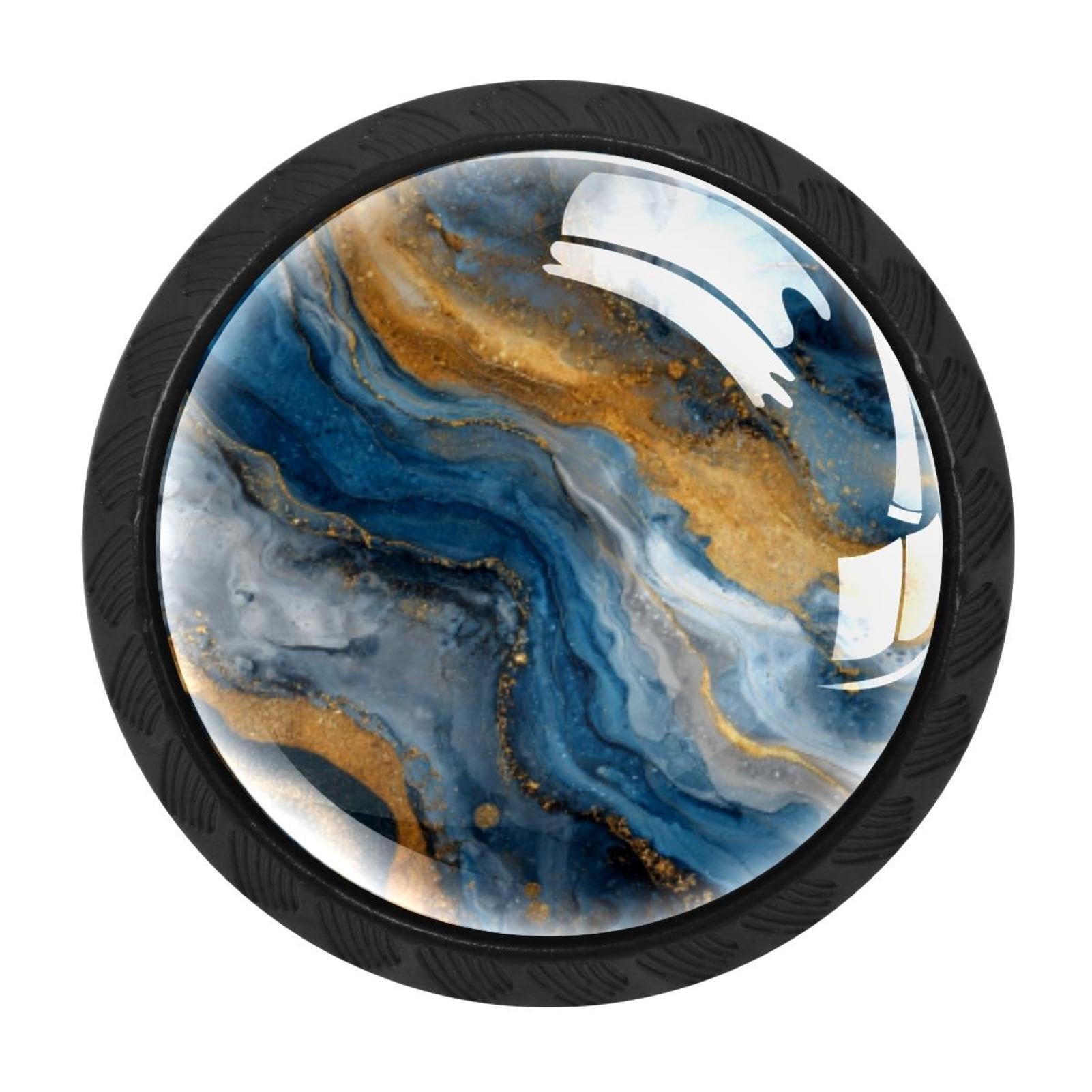 CHENZZZZ 4 Pack Abstract Blue Gold Marble (1) Drawer Knob Cabinet Hardware