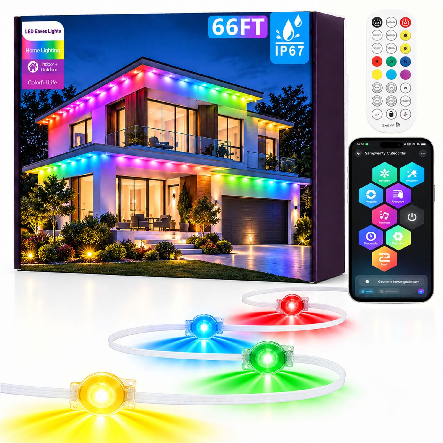 Photo 1 of Sxlofty 66ft RGB+IC LED Permanent Outdoor String Lights