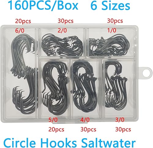 Miniatura 2 de Fish Hooks for Fishing Gear Tackle, 160PCS Circle Hooks Saltwater, Fishing Hooks Saltwater, Catfish Octopus Hook #1 1/0 2/0 3/0 4/0 5/0 6/0 8/0 6