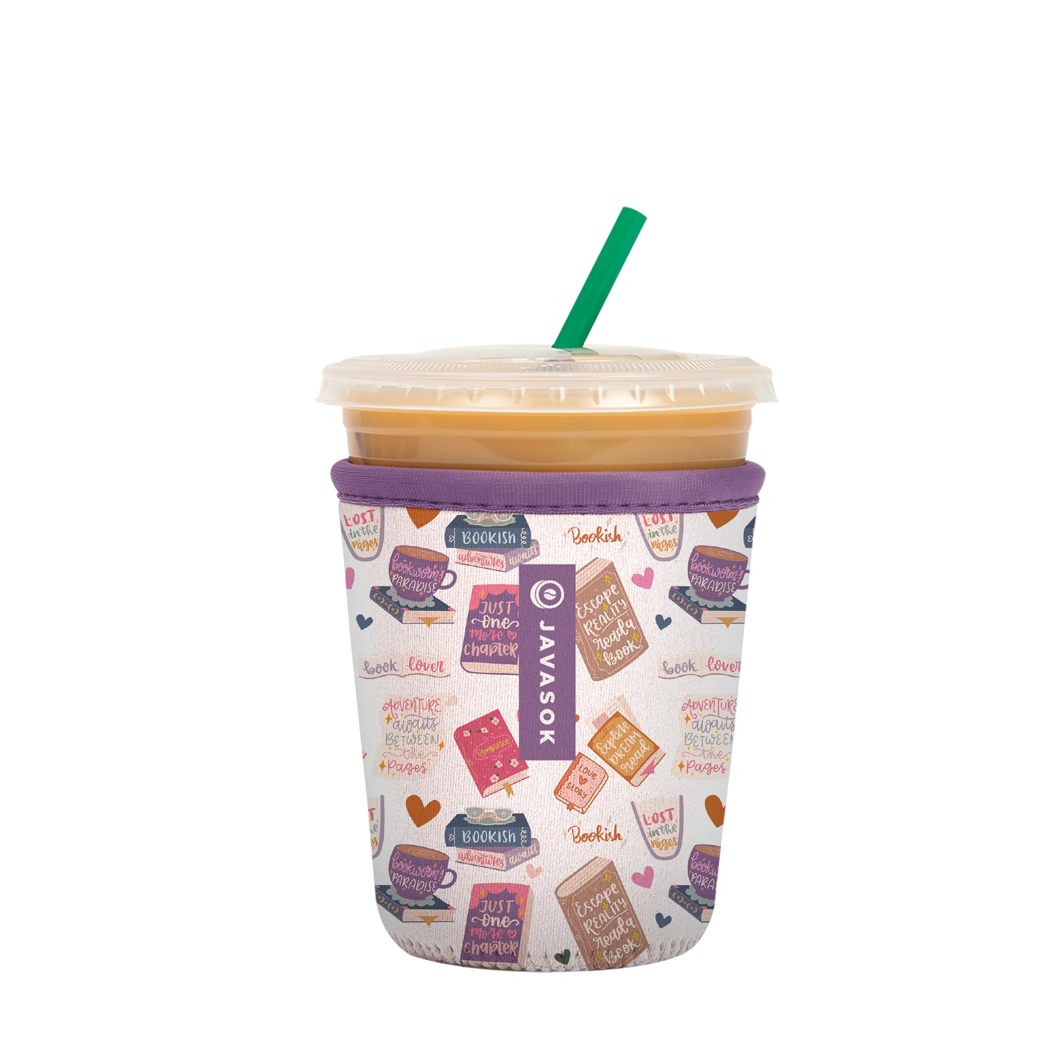 Sok It JavaSok Iced Coffee &amp; Cold Soda Insulated Neoprene Cup Sleeve (Just One More Chapter, Small: 16-20oz)
