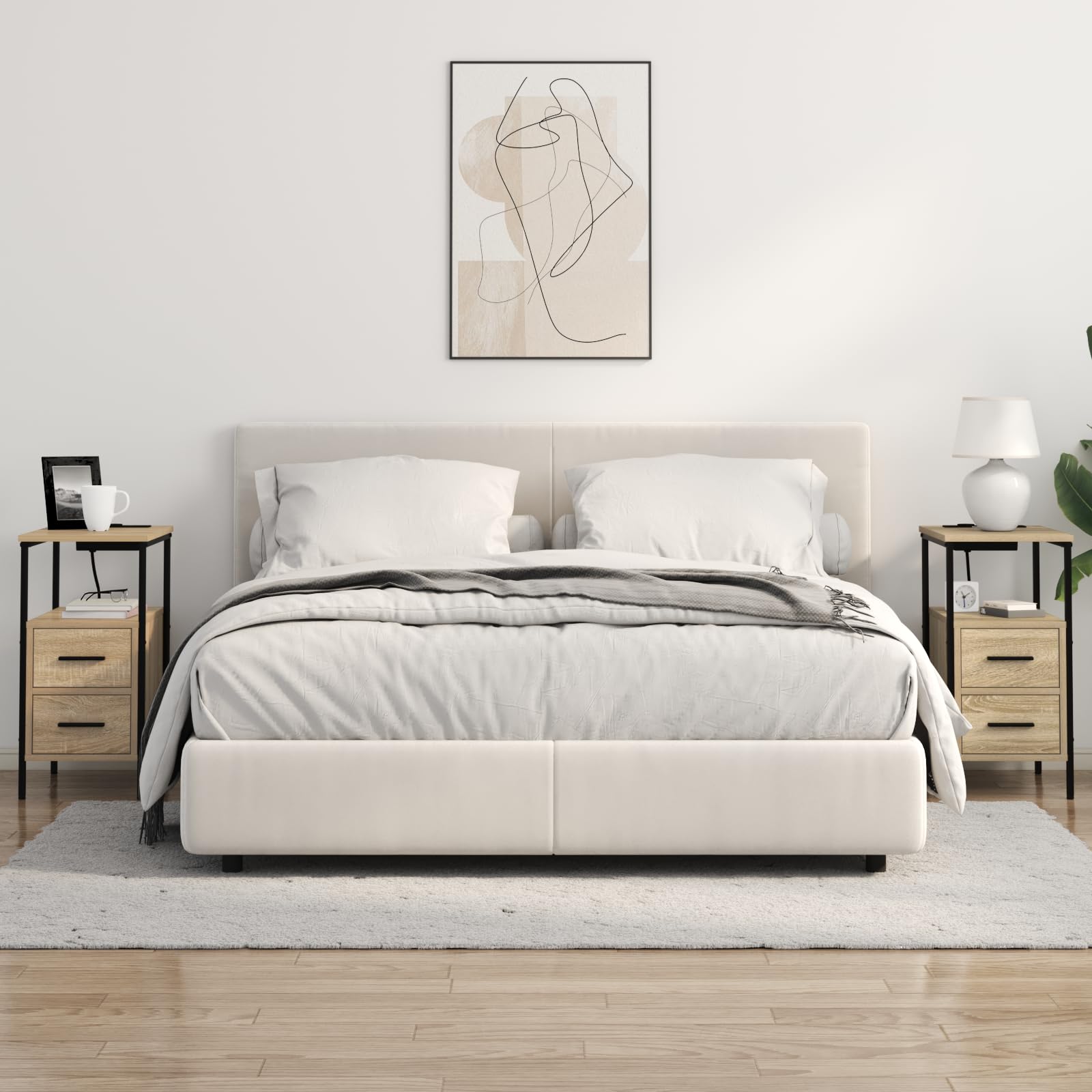 Moderner Nachttisch mit Schublade und Ladestation - Stylischer Beistelltisch aus hochwertigem MDF in dunklem Matt-Finish, ideal für Schlafzimmer und Gästezimmer