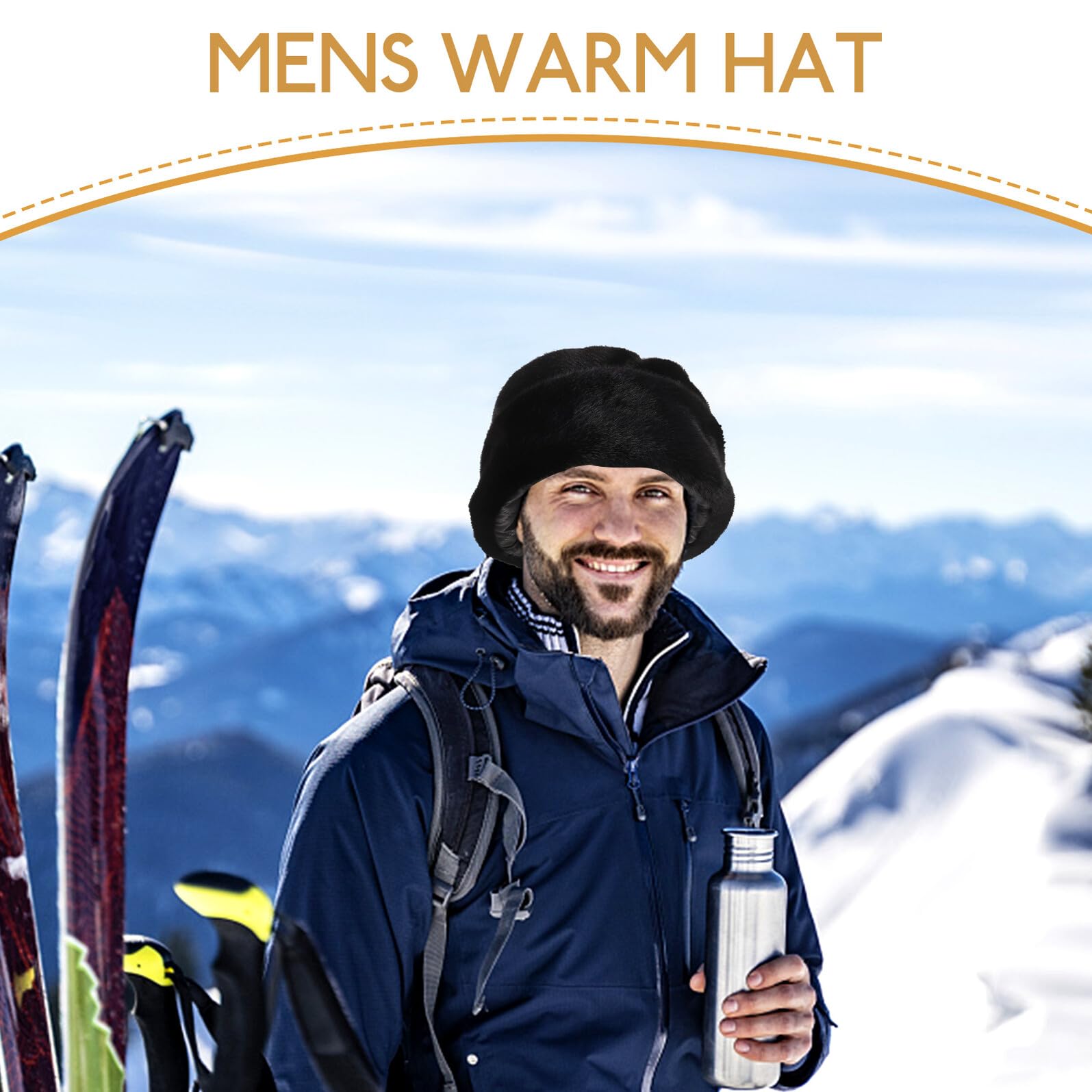 UPKOCH Gorro Ruso de Piel Sintética Negro M para Hombre, Invierno