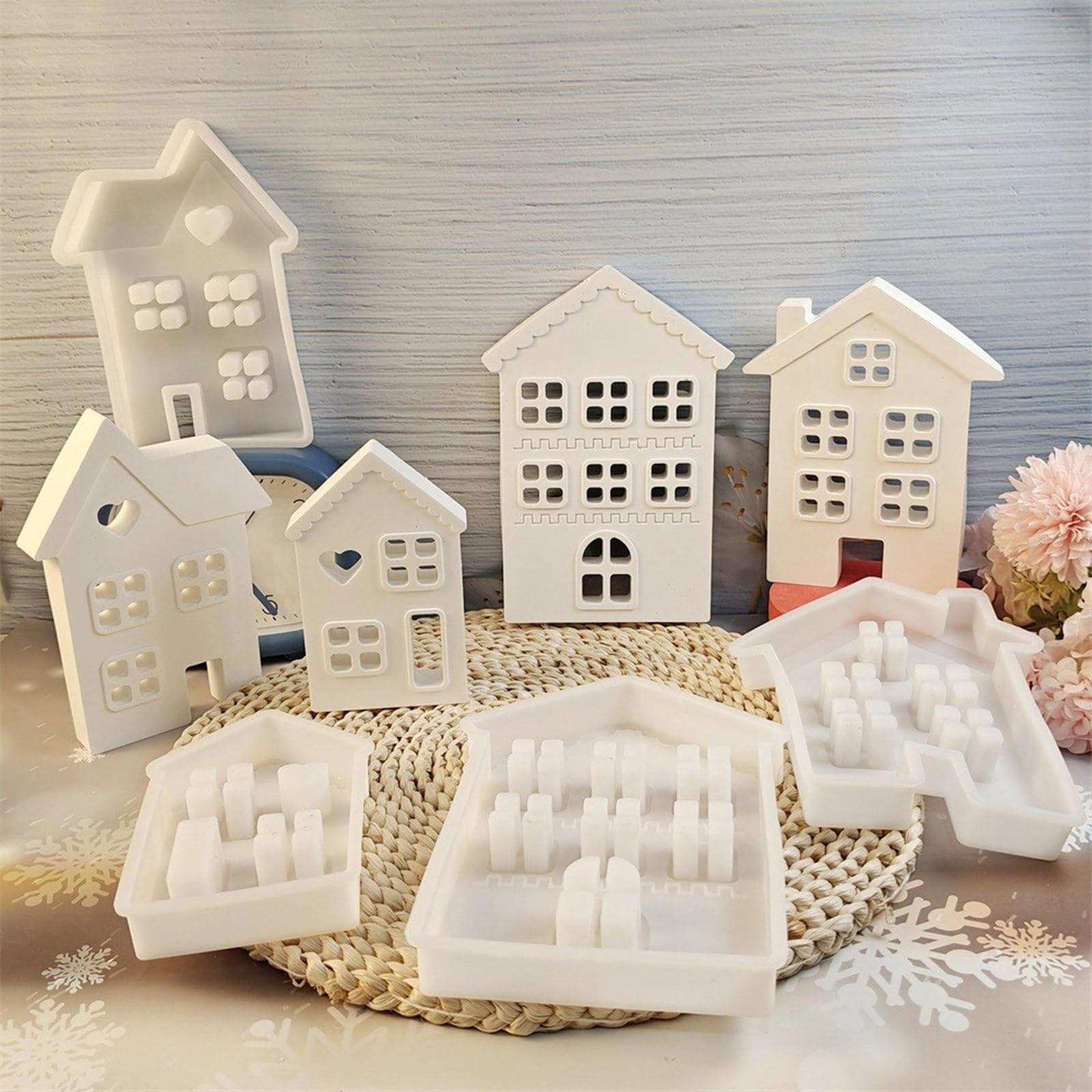 Confezione da 4 stampi in silicone fatti a mano a forma di casa in resina, adatti per decorazioni e regali