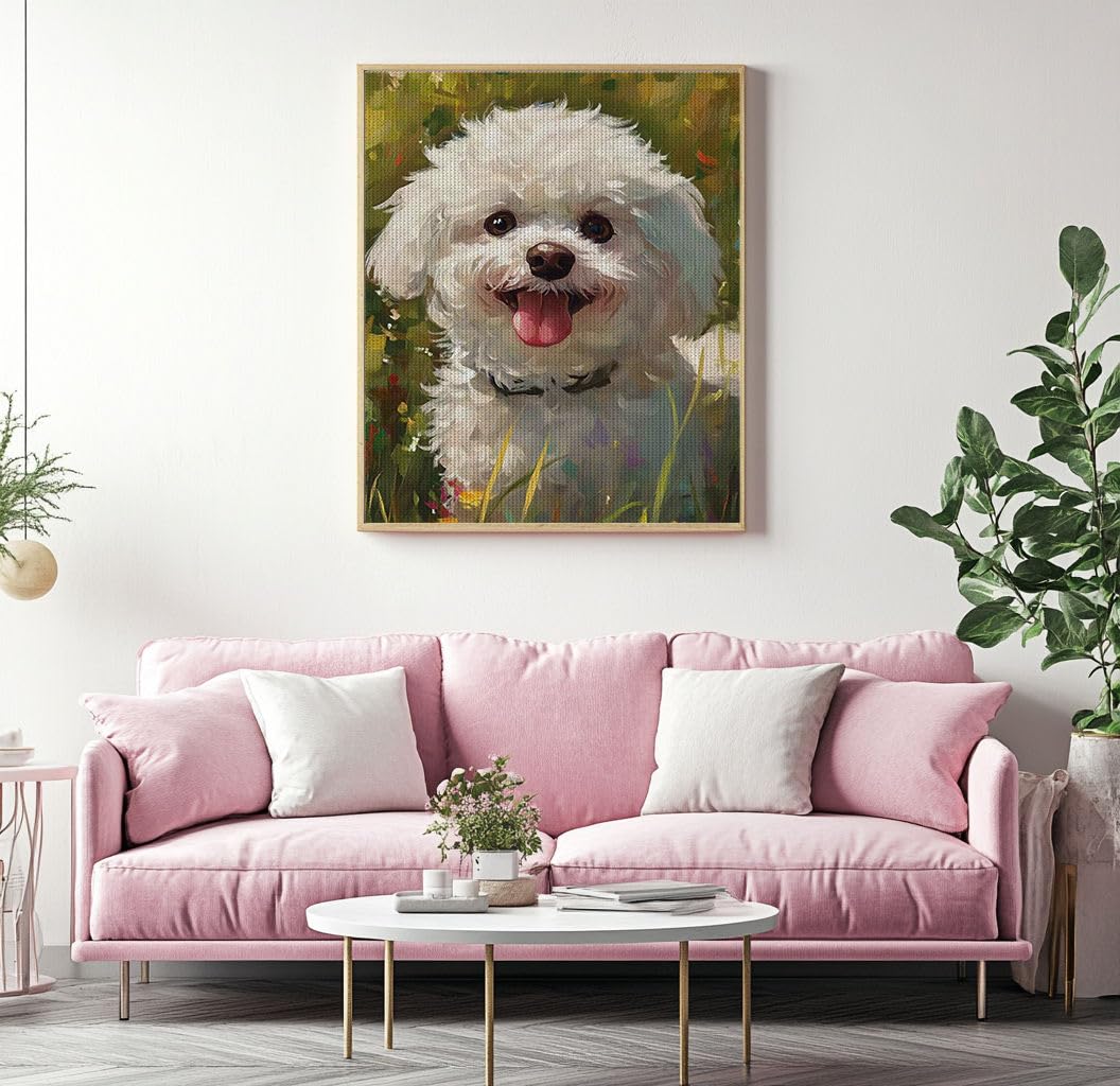 Bichon Frise Dog Stamped Cross Stitch Kits, Cute Dog Embroidery Kits for Beginners Adults, 11 CT Patterns Dimensions Counted Cross Stitch Kits Arts Craft Kits 16