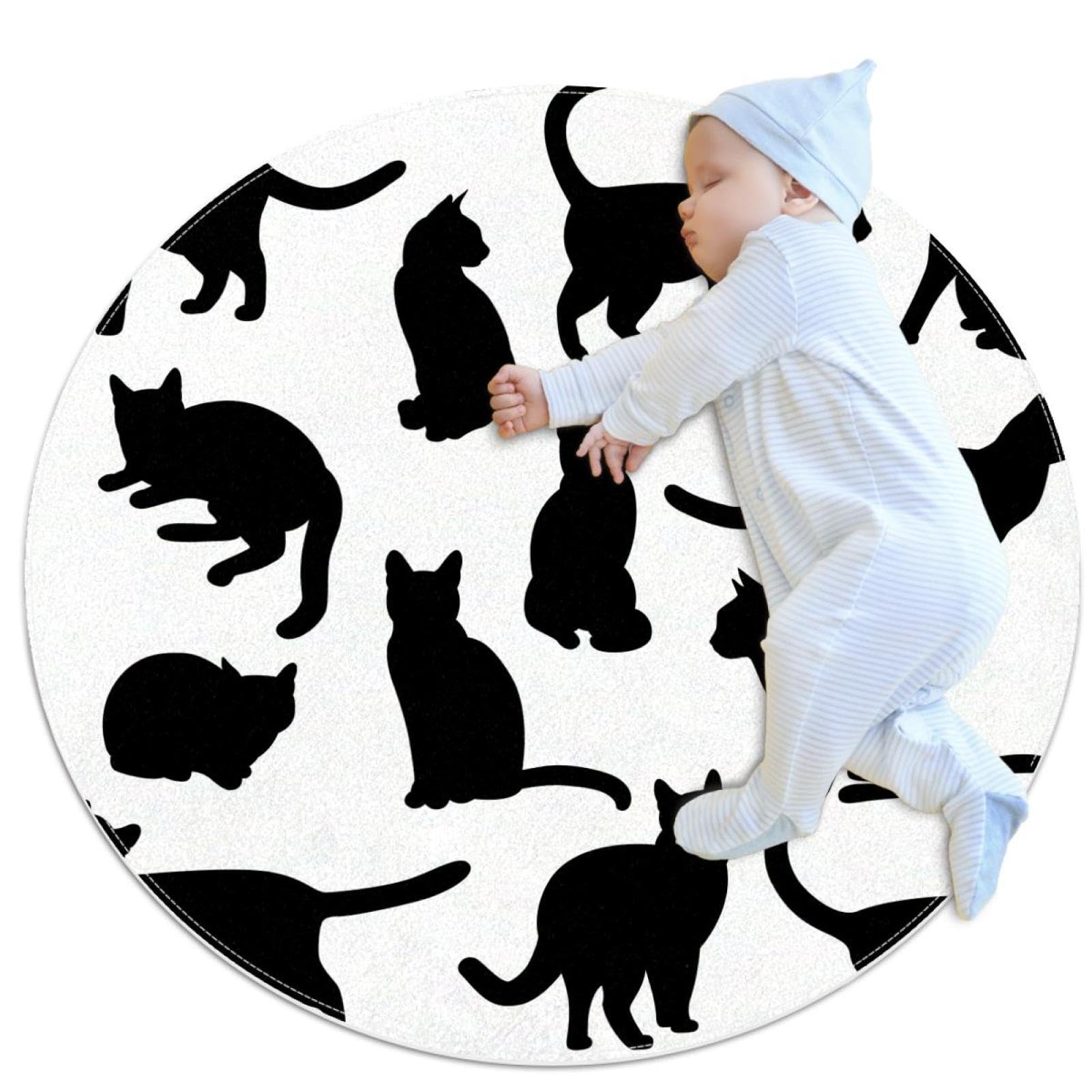 Tapis de salle de bain haut de gamme rond déco chat noir 1m