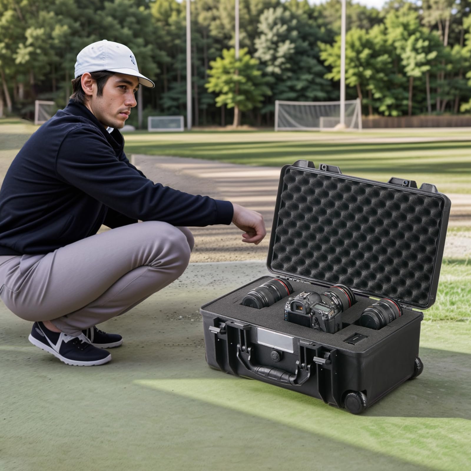VEVOR Estuche Rígido Resistente a la Intemperie de 550 x 340 x 240 mm, Estuche Resistente con Espuma Precortada, Ruedas y Asas Retráctiles para Viajes, Caza, Uso Militar, Táctico, Impermeable IP67