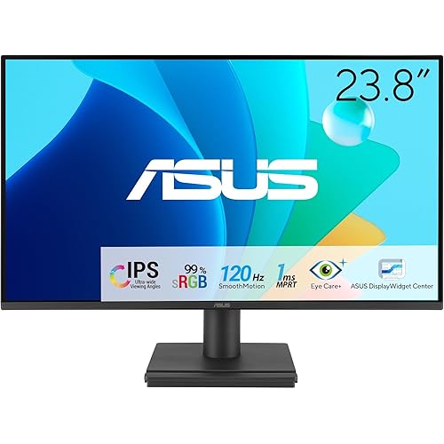 ASUS 24” (23.8-inch viewable) 1080P VA249HG Eye Care Monitor – IPS, Full HD, 99% sRGB, Frameless, 120Hz, Adaptive-Sync, 1ms, HDMI, VGA, Low Blue Light, Flicker Free, Wall Mountable, 3 yr Warranty