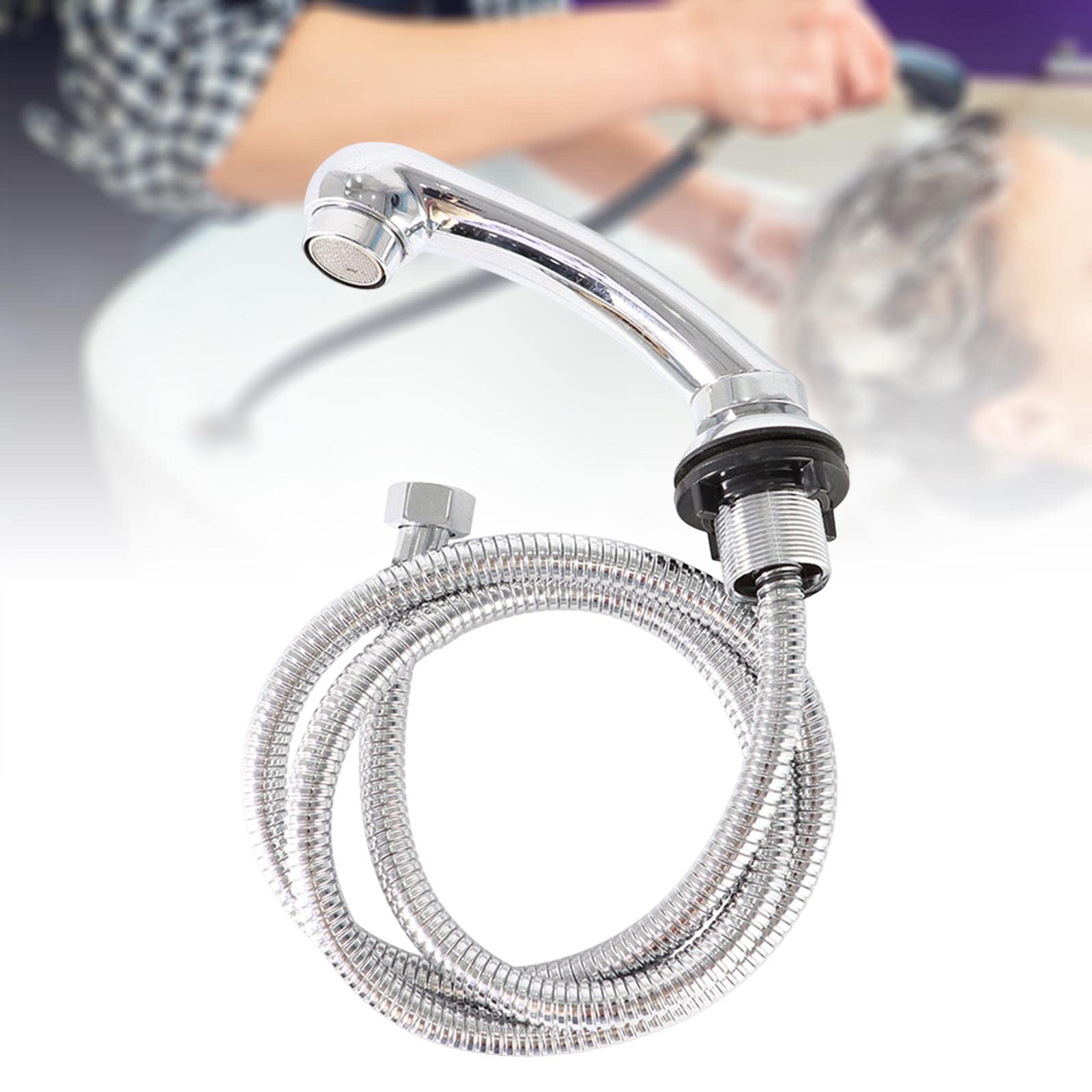 perfk Rociador de Grifo de salón de Belleza con Tubo de Manguera, reemplazo de Fregadero de tazón de champú Profesional de Mano para peluquería, Argén