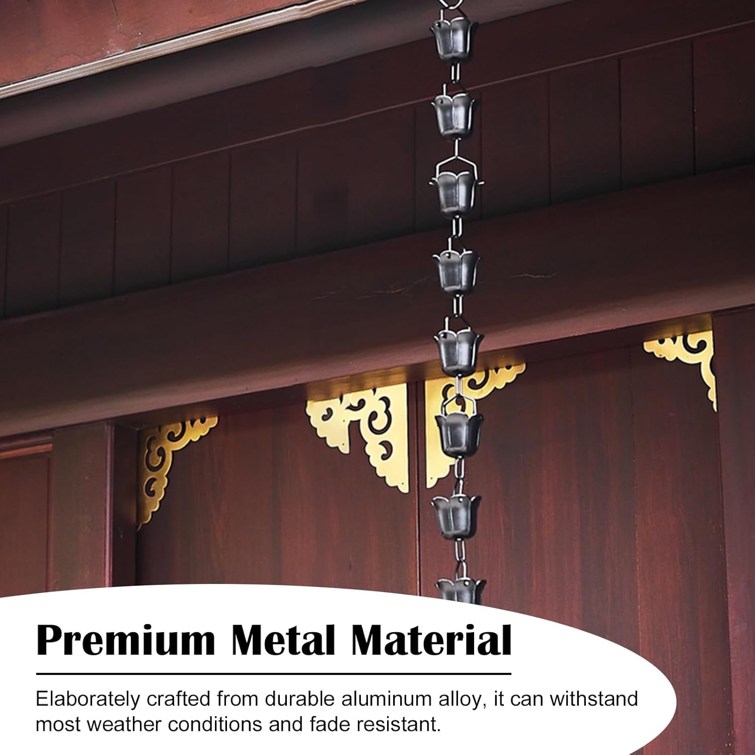 Patio Hanging Rain Chains Kit, Flower Rain Chain Cups Home Outdoor Decoration, Rainwater Collector Waterfall for Gutters, Easy to Install (5m (16.4ft))