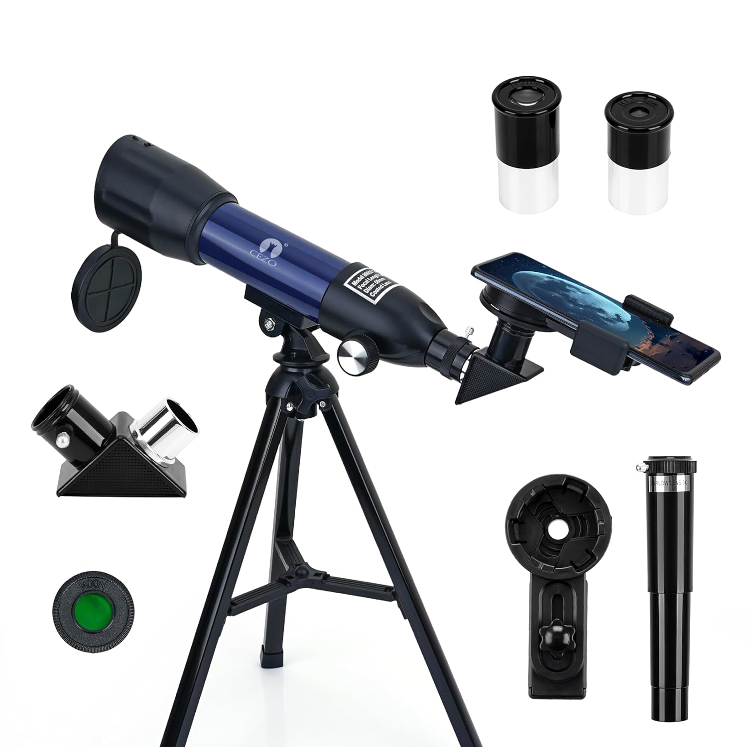 Cezo Telescope for Kids & Adults, 50mm Aperture Astronomical Refractor Telescope for Astronomy Beginners (18X-28.8X), 360mm Portable Scope with Tripod Stand and Mobile Holder (50-MM)
