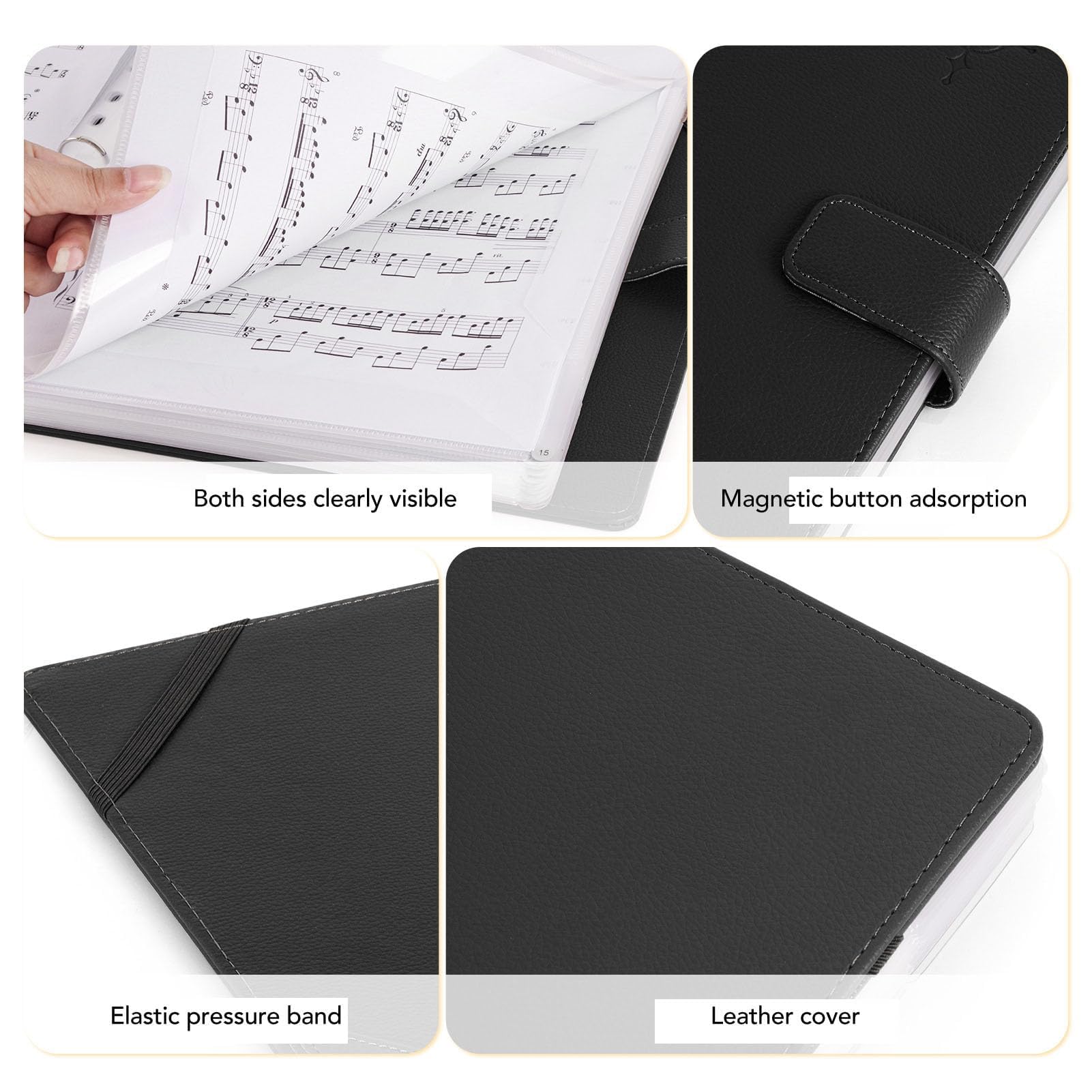 Carpeta de Partituras, Partitura de Piano, Partitura de Guitarra, Carpeta de Partituras para Banda, Orquesta, Coro con Números de Página (BLACK)