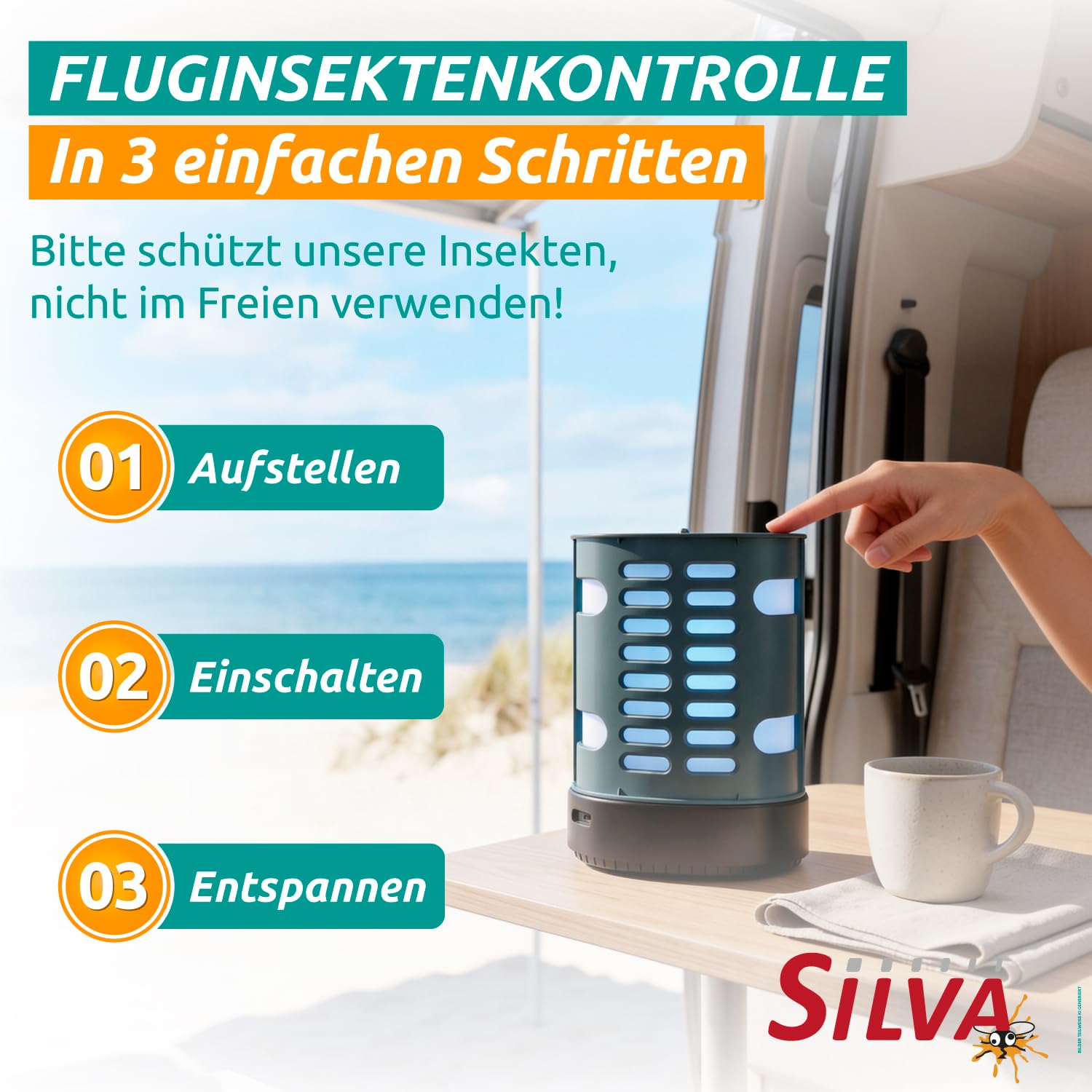 iGu 2002 LED Fliegenfalle mit Akku, USB-C und Leimtafel (2002 LED Gerat) | Für Fliegen, Fruchtfliegen und Motten – Fangreflektor, tragbar, geruchlos, für Wohnraum, Wohnmobil und Camping