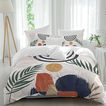 Middle Century Geometric Duvet Cover Full Size, Abstract Art Modern Boho Comforter Cover with Zipper Closure, 3 Piece Bedding Sets 1 Duvet Cover 86x90 Inches and 2 Pillow Shams