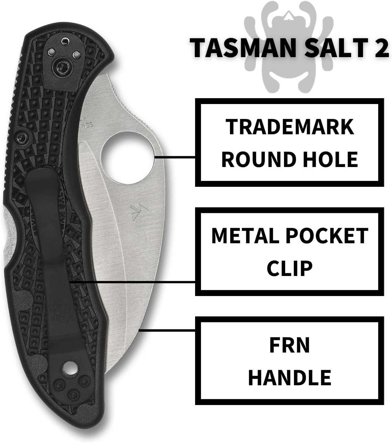 Spyderco Tasman Salt 2 Lightweight Knife with 2.91" H-1 Ultra-Corrosion-Resistant Steel Blade and Black FRN Handle - SpyderEdge - C106SBK2