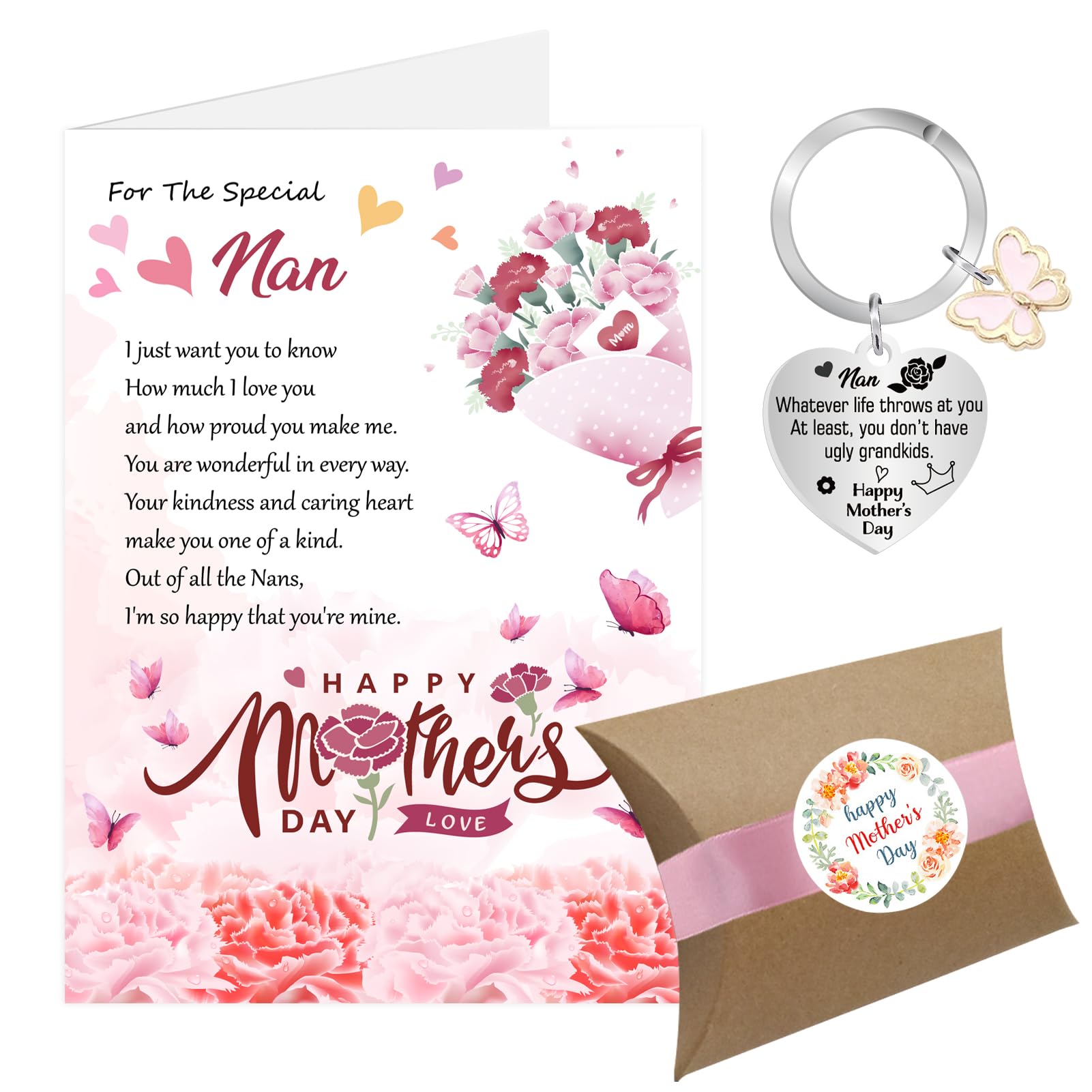 Mothers Day Card for Nan, Mothers Day Nan Gifts, Nan Mothers Day Card from Grandchildren with Envelope, Mother's Day Keyring Gifts for Nan Nanny with Gift Box (Nan) โ image 1