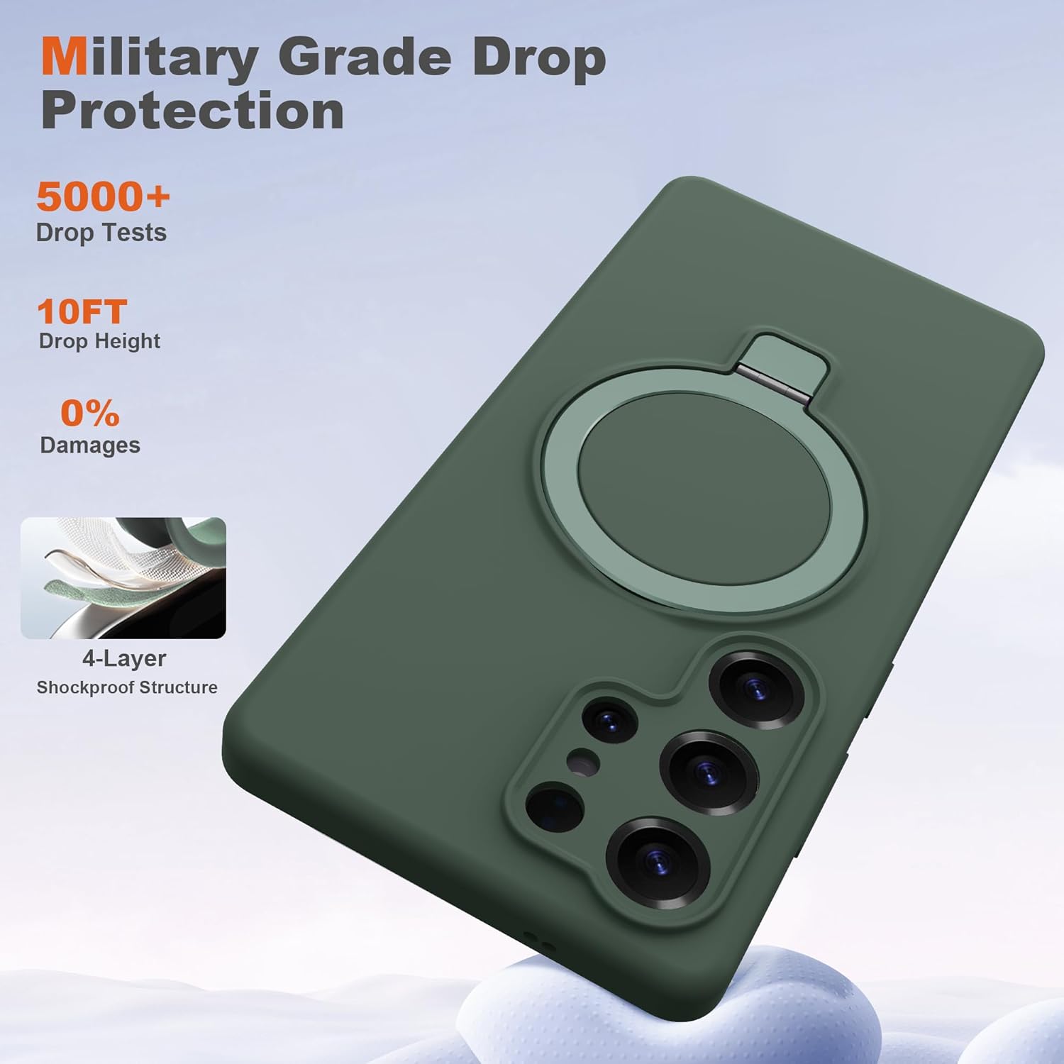 for Samsung Galaxy S25 Ultra Case with Magnetic Invisible Stand [Compatible with Mag-Safe] Military Drop Tested [Full Camera Protection] Silicone S25 Ultra Case for Women Men 6.9'', Green - Image 6