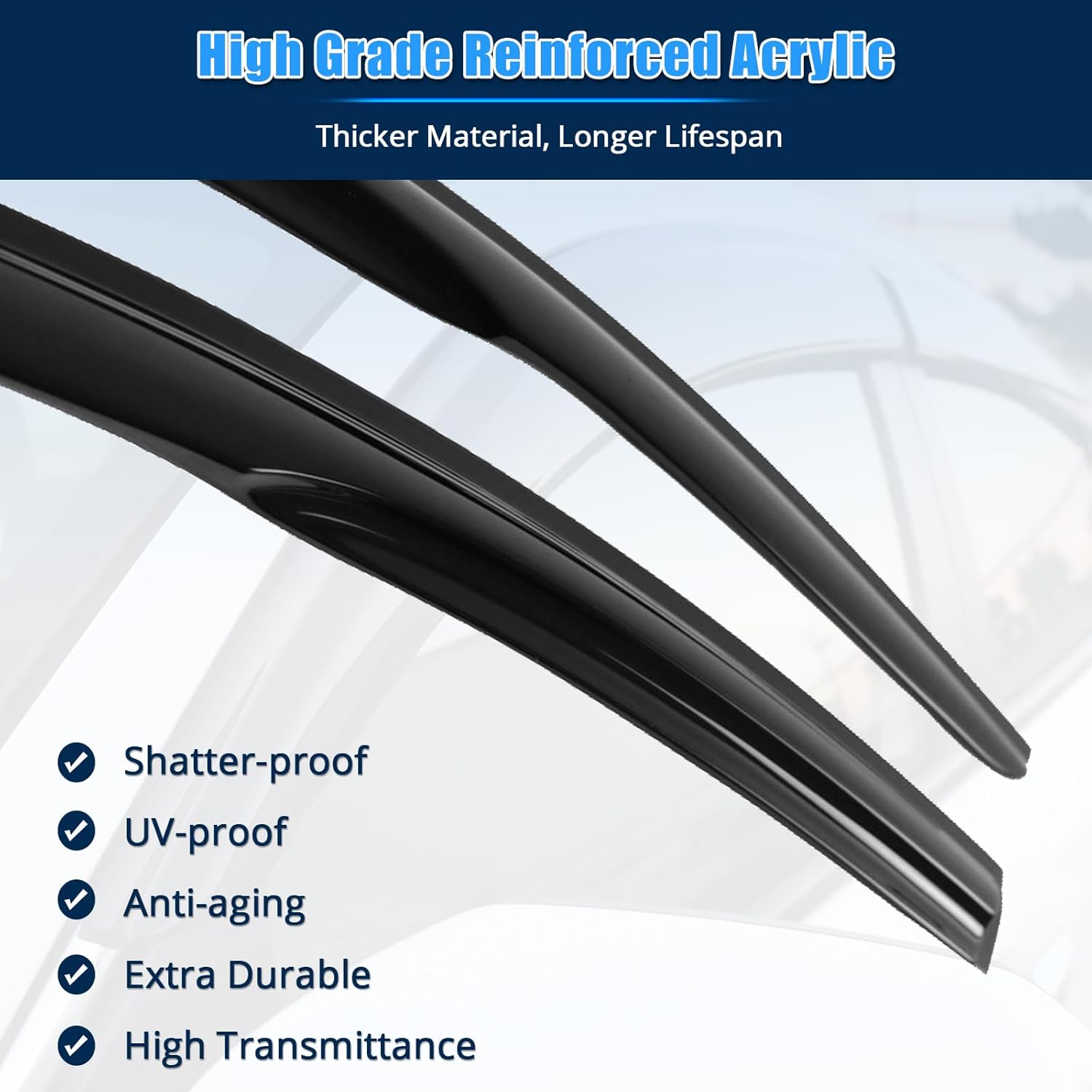 FREEMOTOR802 Tape-on Window Visors Compatible with 2015-2019 Hyundai Sonata, Side Wind Deflectors Rain Guards Vent Visors, Mugen Style Smoke Tinted Acrylic 4 Pieces