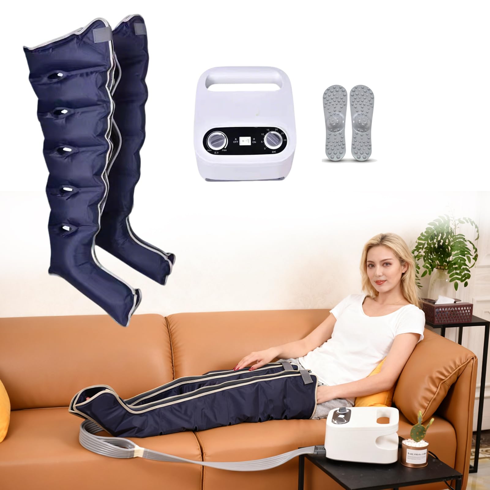 Botas Presoterapia Piernas Y Abdomen, 6 Camaras Presoterapia En Casa, Maquina Presoterapia Para Casa Profesional Para Pies, Piernas, Cintura, Circulación Sanguínea (Blue, 2 legs)