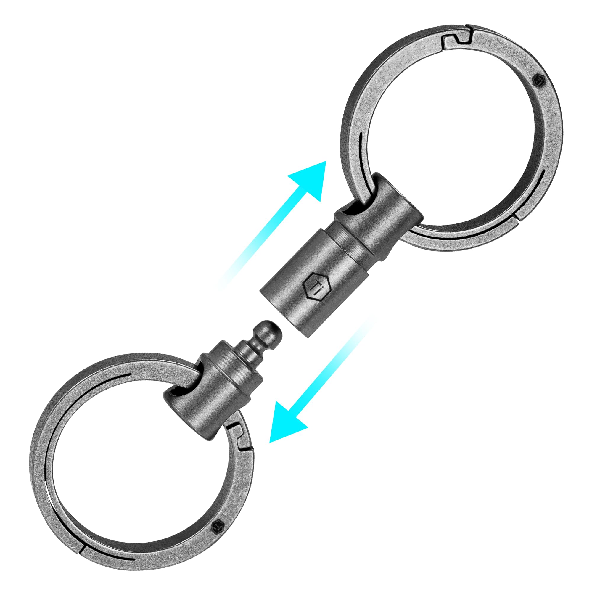 KeyUnity Detachable Key Ring Connector,Double-end 360°Keychain Titanium Rotatable,Key Organizer Linker for Carabiner for car,Home,Accessories(KA38SW)