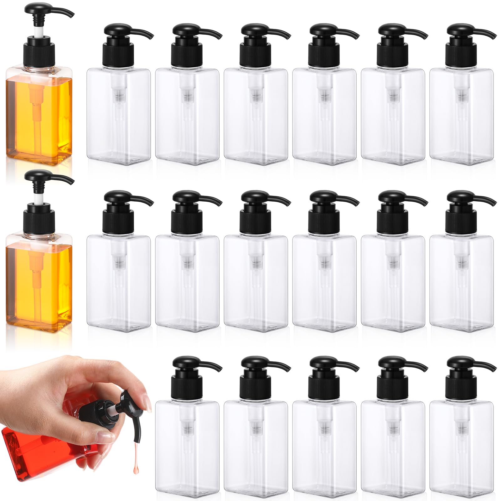 Domensi 100ml /3.4 oz Pump Bottle Mini Travel Bottles Small Dispenser Containers Plastic Pump Lotion Dispenser Empty Square Travel Size Containers