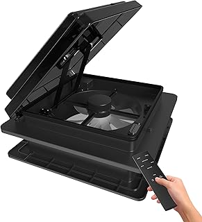 2012 14" x 14'' RV Vent Fan Ventilation 12V Reversible Super Quiet Exhuast RV Roof Vent with Rain Sensor, Remote Control for Motorhome Camper Van Trailer Bathroom Roof Fan - Black
