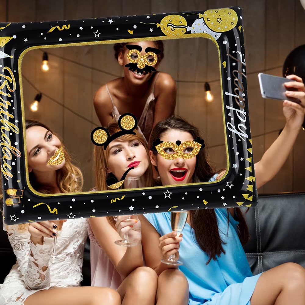 Cornice portafoto 17 pezzi, kit fotografico in oro nero, cornice gonfiabile, accessori inclusi per decorazione compleanno e feste