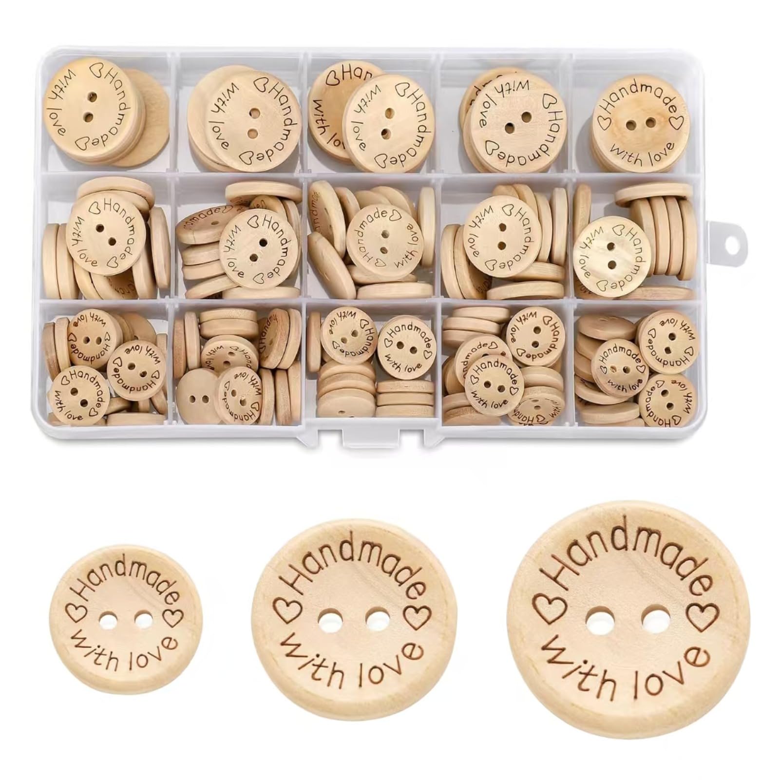 150 Pcs Wooden Buttons, Natural Wooden Button Cardigans Knitting Handmade Buttons 15/20/25 mm for DIY Sewing Craft Decorations