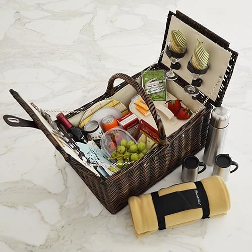 Miniatura 13 de Picnic at Ascot Surrey Willow Cesta de picnic con servicio para 2 personas con manta y juego de café, diseñada, montada y aprobada de calidad