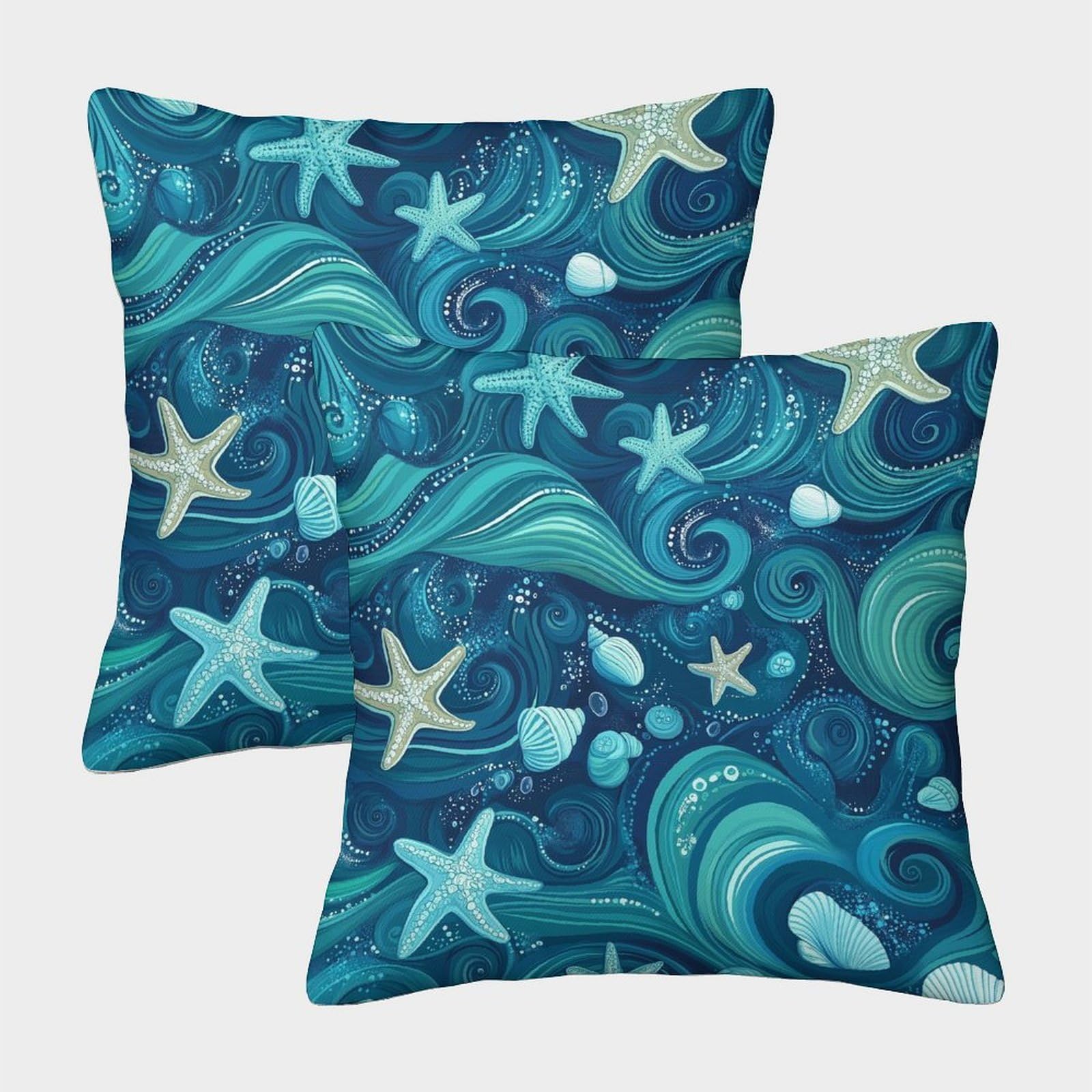 kaiyun 2 Pack Starfish And Shells - Marine Life 3D Cushion Cover Pillow Cover Sofa Outdoor Decoration Square 50x50cm