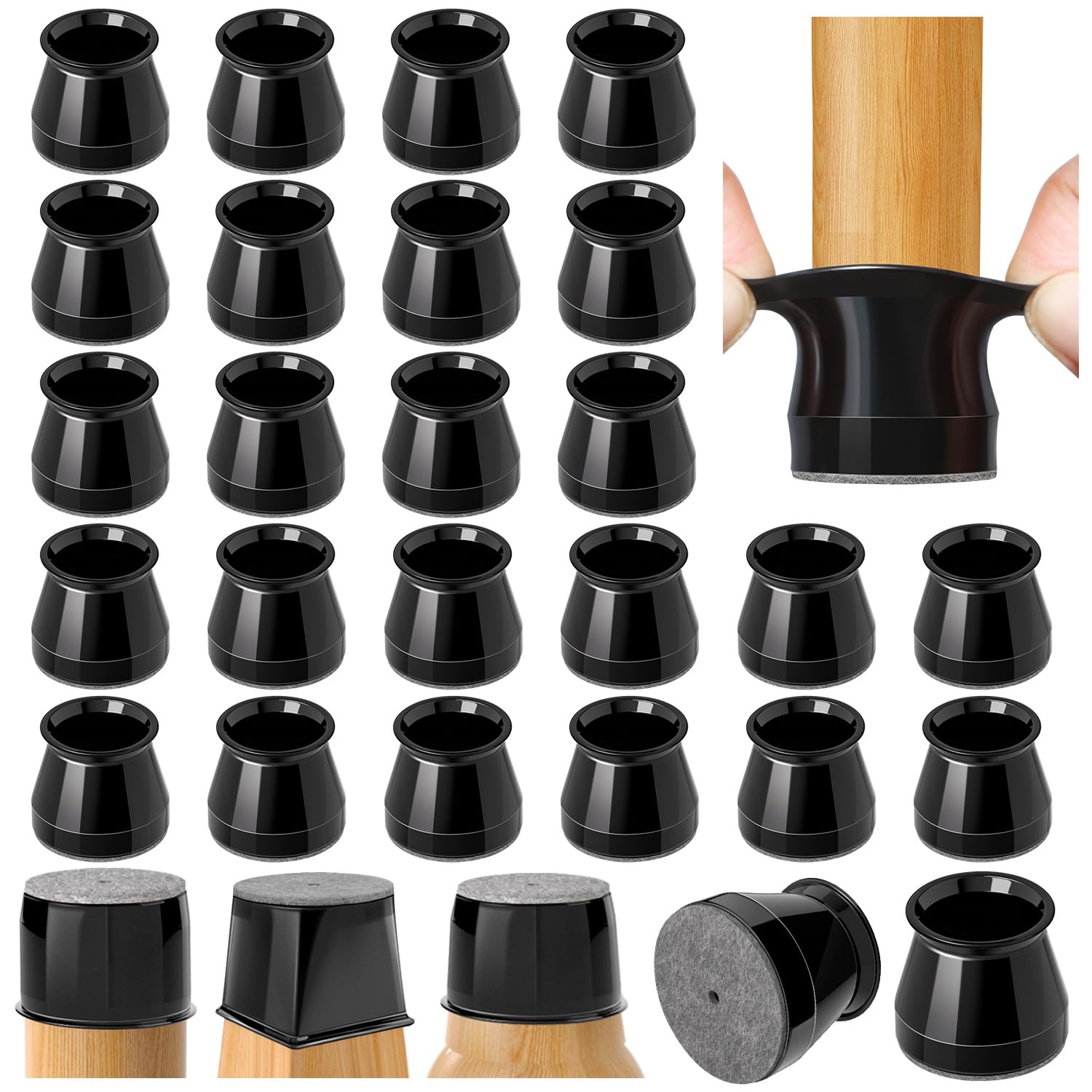 Chair Leg Floor Protectors 24PCS Furniture Sliders for Hardwood Floors, Silicone Chair Leg Protectors for Protecting Floors from Scratches and Noise, Black-Universal Large