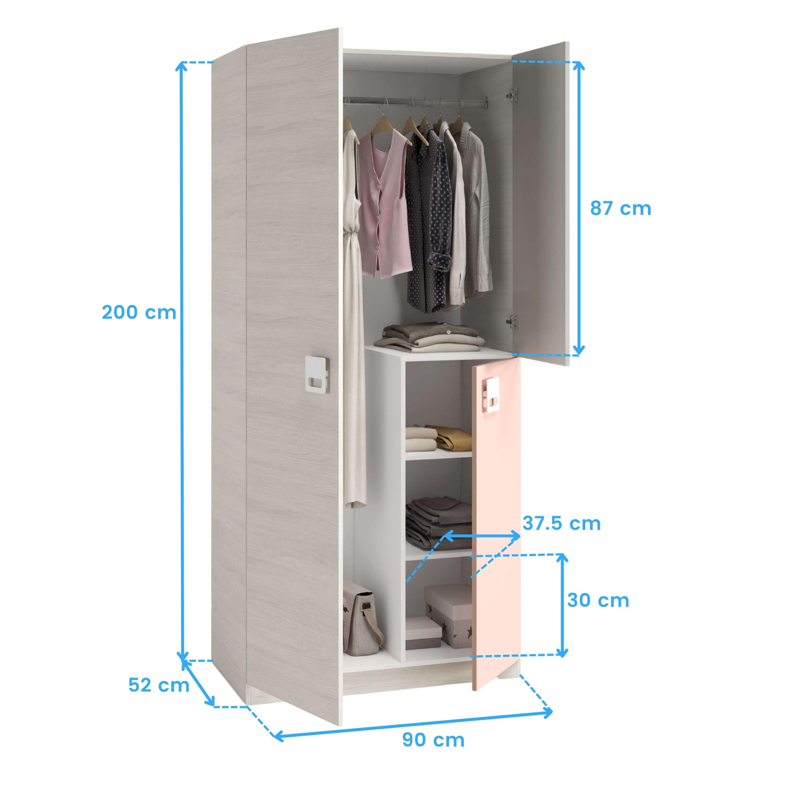 Miroytengo Pack Habitación Juvenil Infantil Rosa Gris Blanco Alpes (Cama Nido + Estante + Armario + Escritorio + estantería) con Somieres