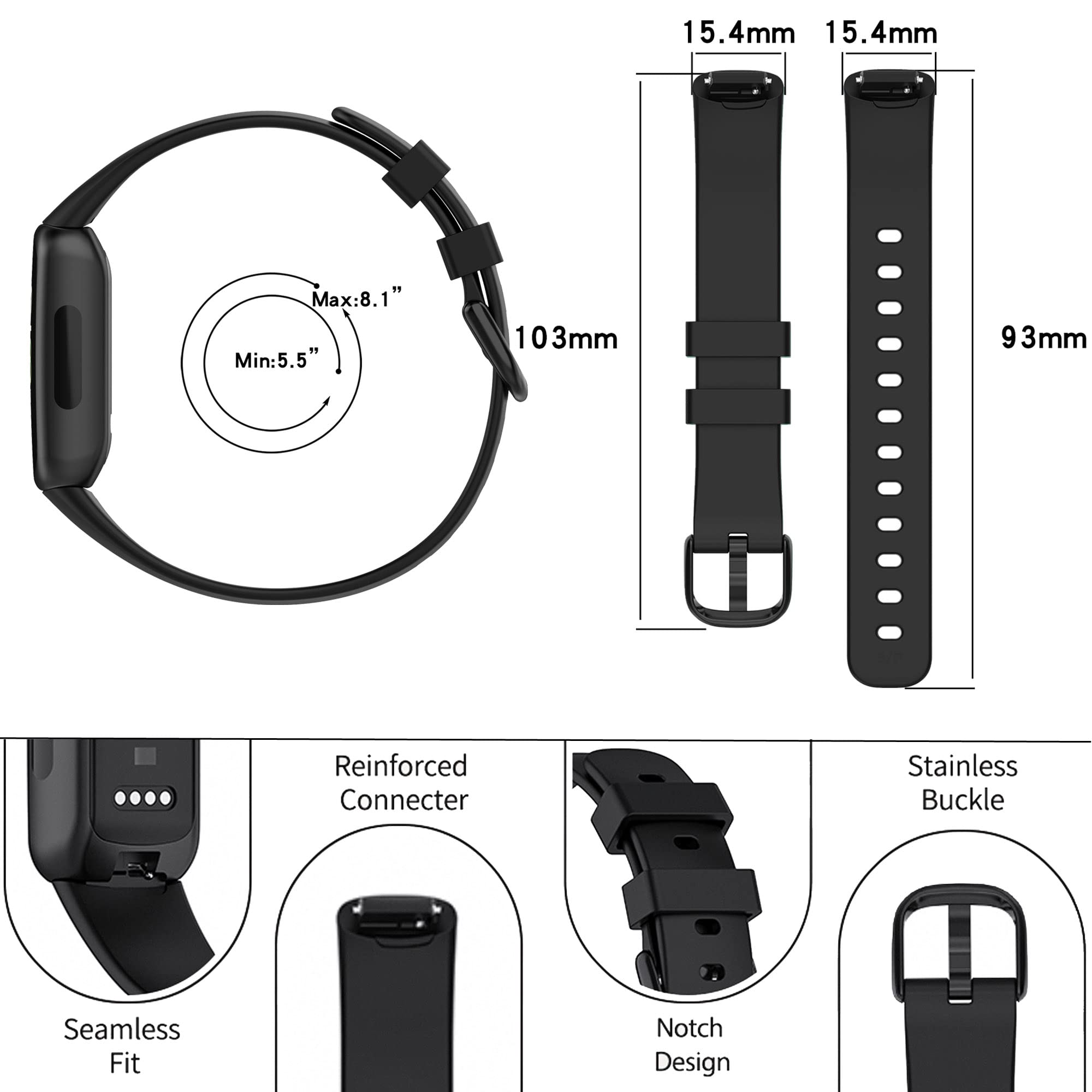 Compatible con Fitbit Inspire 3 bandas, correas de reloj de silicona suave de repuesto para Fitbit Inspire 3 Fitness Tracker (paquete de 8, pequeño) 2