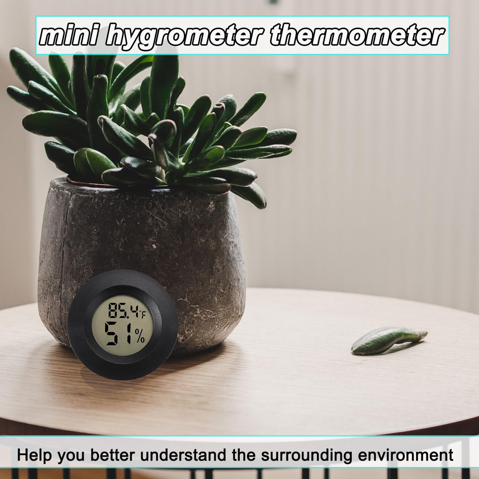 Mini igrometro digitale, misuratore di umidità, confezione da 2 pezzi, igrometro, termometri per interni/esterni, monitor dell'umidità per rettili, per serre, giardini, cantine, Fahrenheit (℉)/Celsius