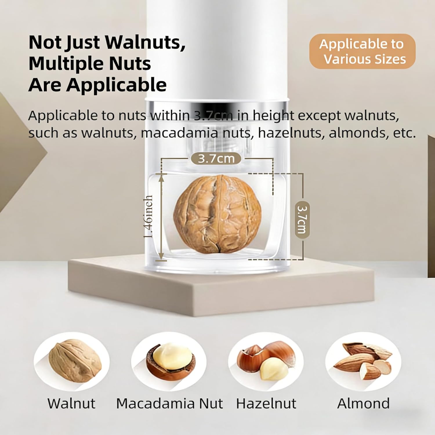 Electric Nutcracker Automatic Walnut Pecan Almond Cracker Multifunctional Nut Sheller 40 50kg Strength Anti Splash Removable Washable Stainless Steel Nut Opener for All Nuts White