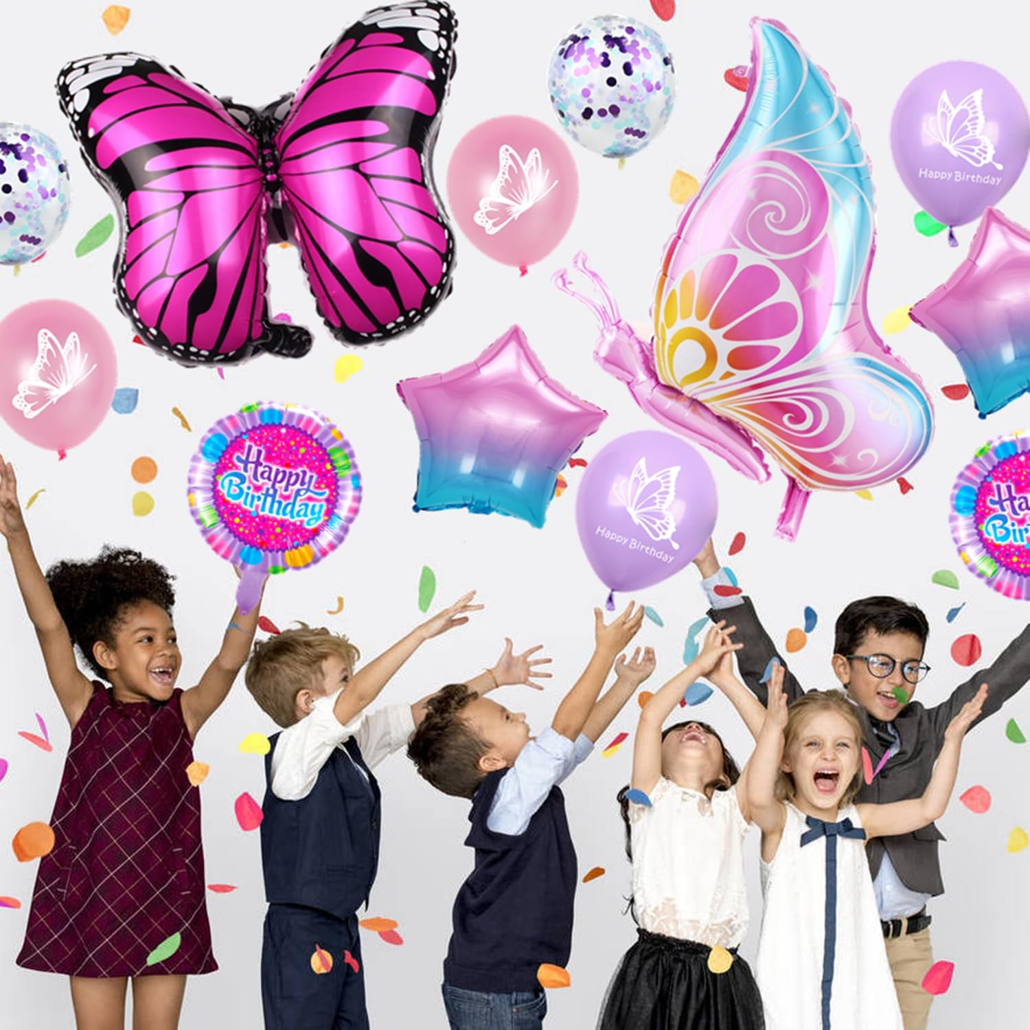 Schmetterling Folienballon Set Für 2. Geburtstag – Helium Ballons Mit Zahl 2 Und Schmetterlingen Für Mädchen