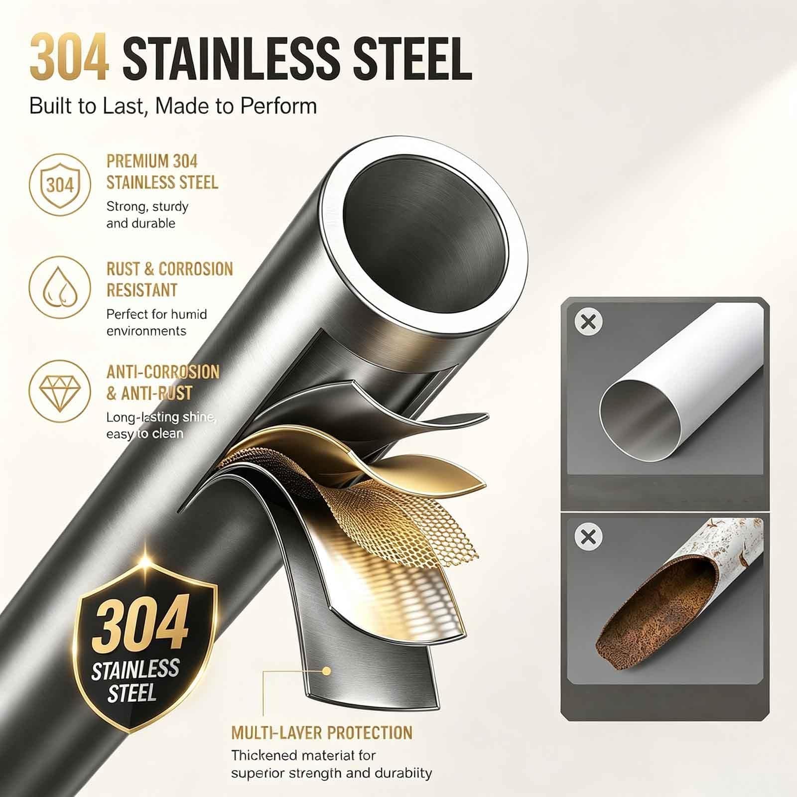 Stainless Steel Tension Curtain Rod, Closet Rods Hanging Clothes