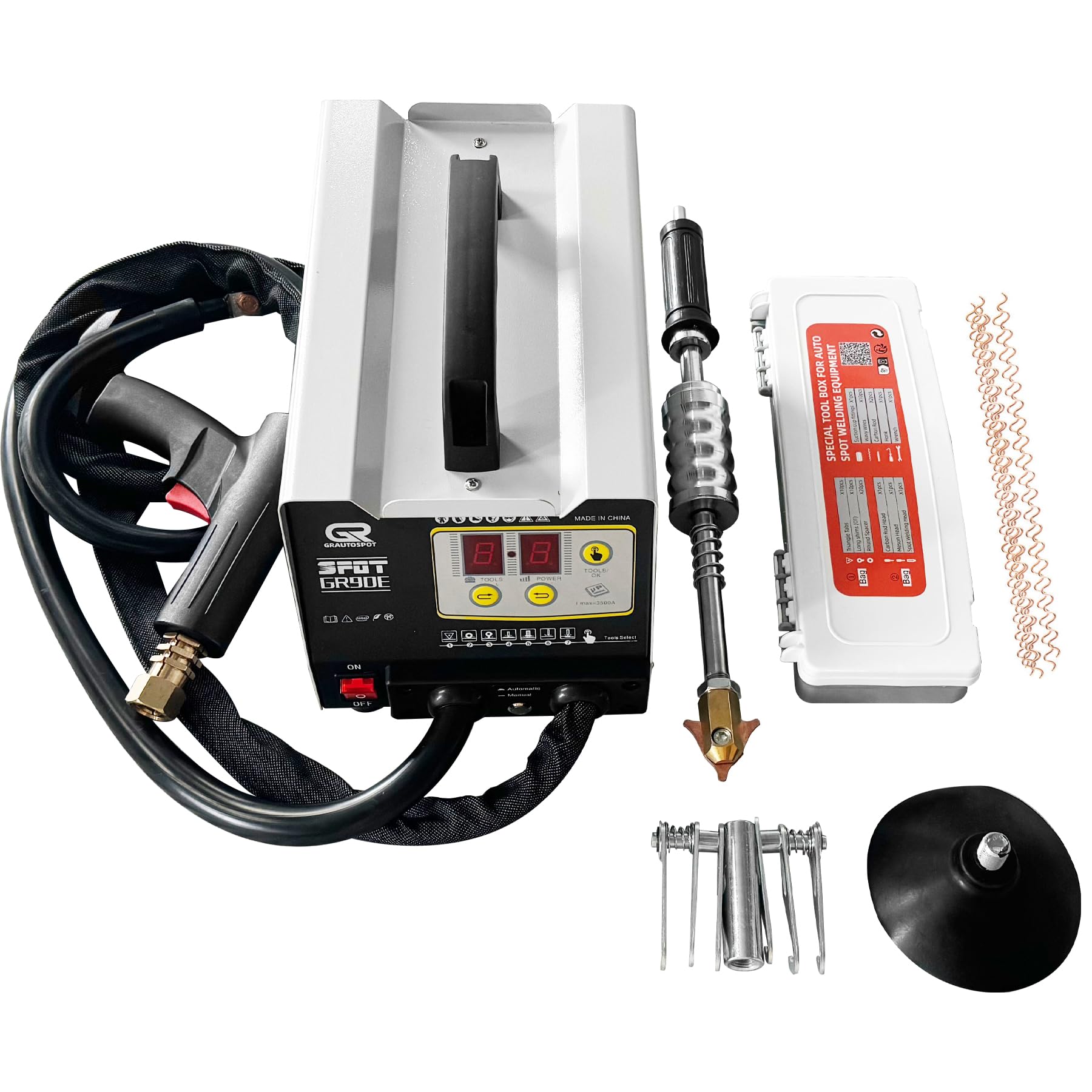 F90E - Spotter di scarico per carrozzeria, 5 modalità, 1,8 KW, 3500 A, saldatrice a punti, 0,6 – 1,2 mm, spessore di saldatura, spotter Dent Puller per saldatura continua, bullone