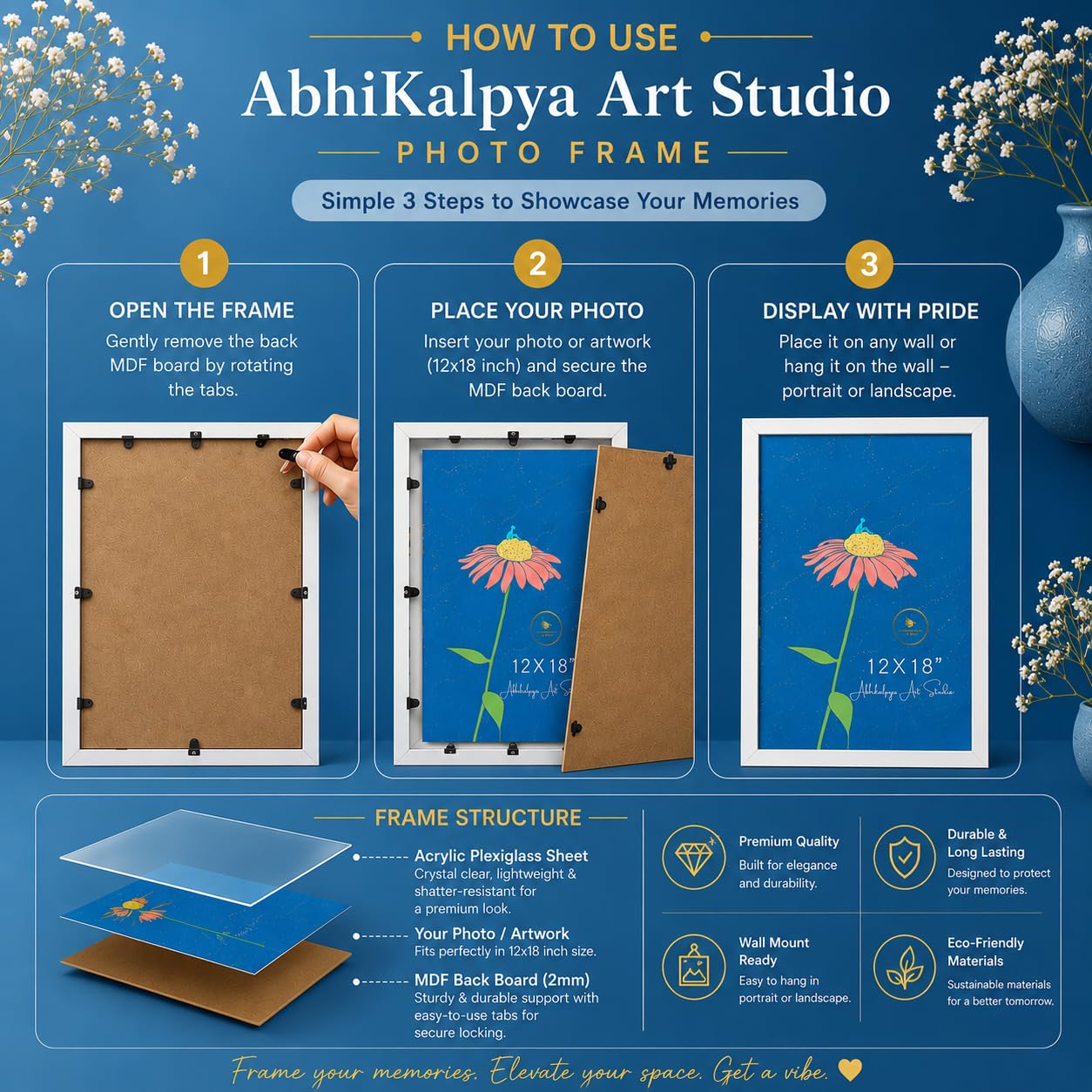 AbhiKalpya Art Studio A3 Size Photo Frame For Document, Photo, Quote,Certificate Wall Hanging Picture Frame For Home and Office Wall Decoration,Size Medium 12x18 inch, White (4) 1
